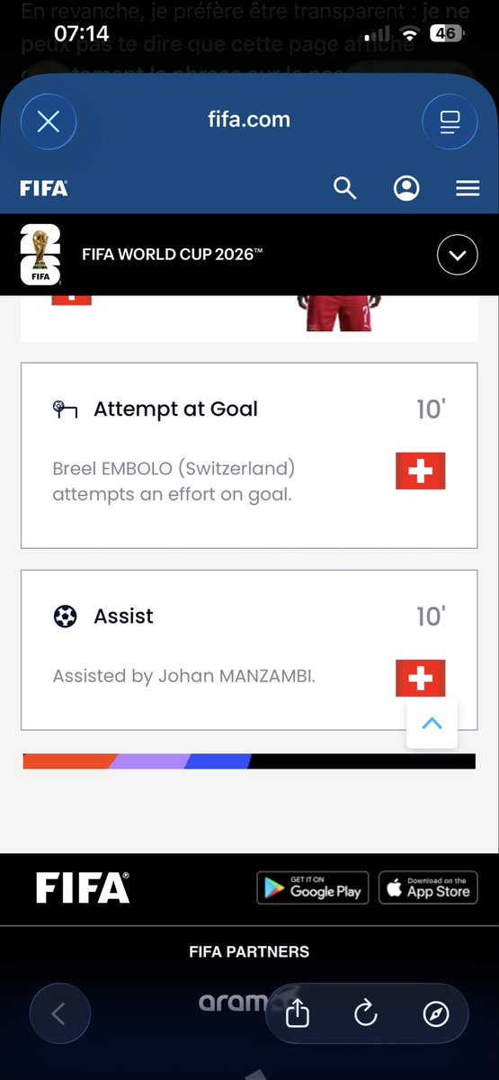 arcslaolge's tweet photo. Bonjour @WinamaxSport, pourquoi sur ce pari je n’ai pas été payé alors que sur le site de la fifa on voit bien que manzambi a fait une passe décisive à Embolo ? 
Preuve à l’appui https://t.co/GFF7Tpbr3f