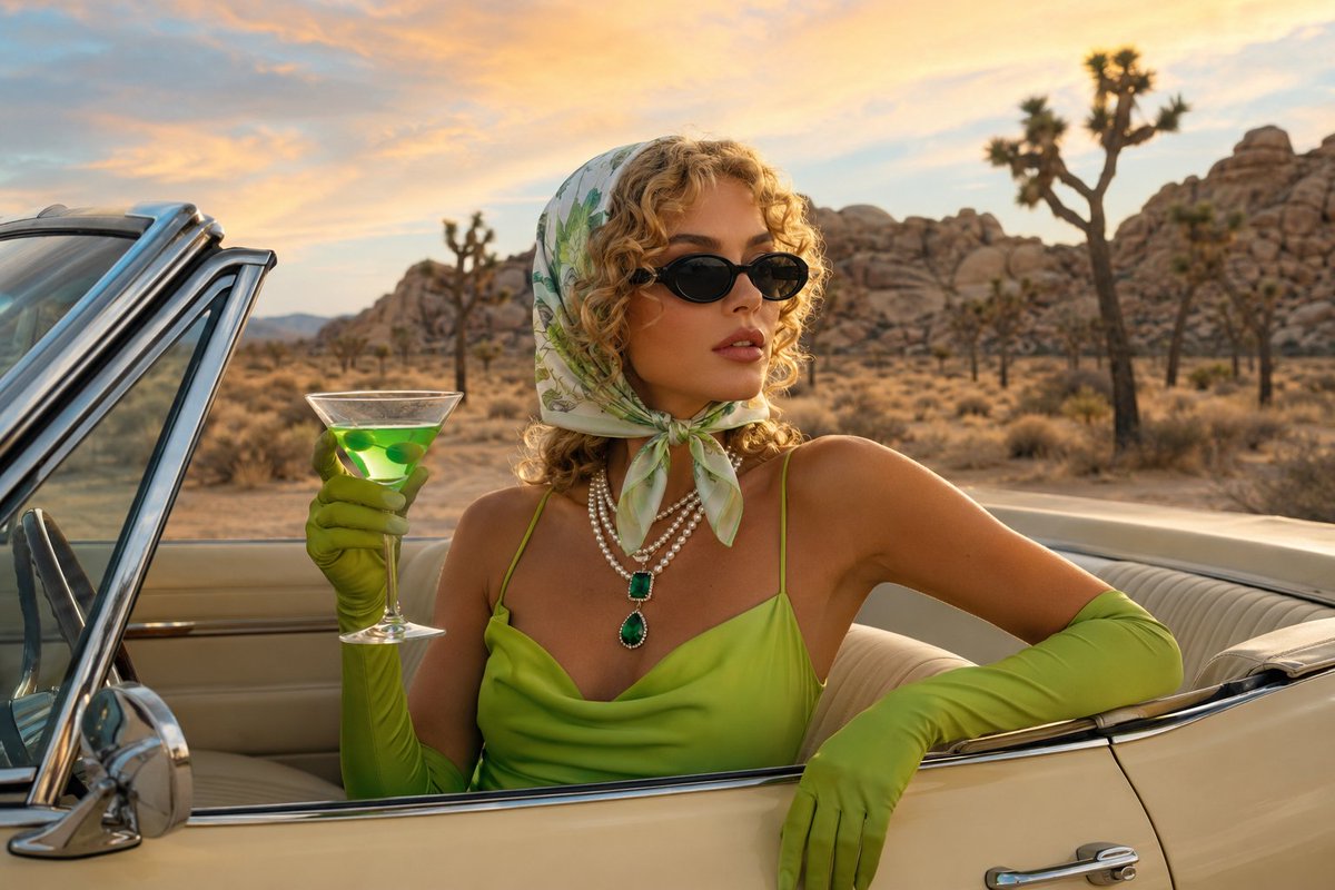 Cinematic Desert Vintage Car Fashion