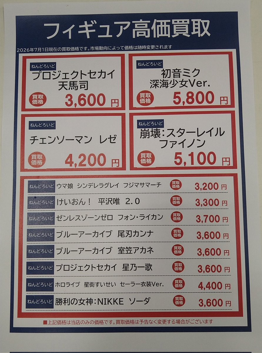 ねんどろいど、S.H. Figuretsの高価買取リスト更新されました
