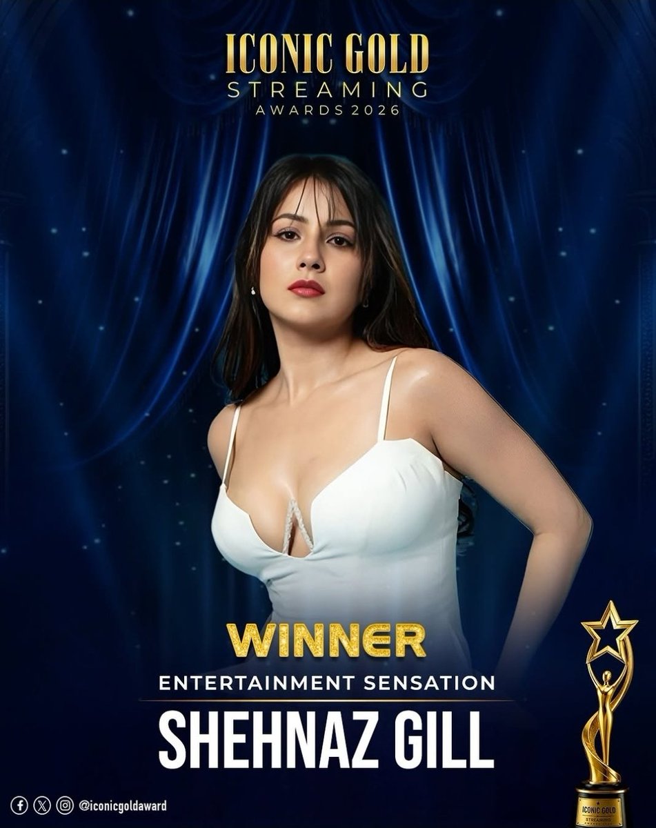 sidnazbest's tweet photo. #ShehnaazGill @ishehnaaz_gill winning entertainment sensation award at the Iconic Gold Streaming Award 2026 Mashaallah congratulations Shehnaaz 🎉🎊🤩😍❤️🌈👑🧿🥰👏👏 #WeLoveYouShehnaaz
 #SidNaaz 🌈 keep Shining ✨️ 💖 #EvilEyesOffShehnaaz 🧿 https://t.co/oPkUl3Aqz8