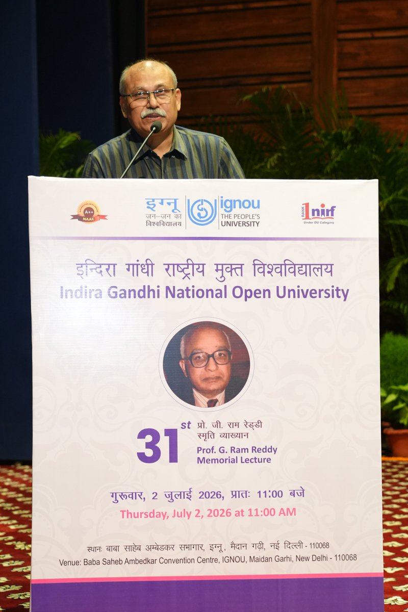OfficialIGNOU's tweet photo. Welcoming the distinguished guests and participants, Prof. Jitendra Srivastava, Registrar, IGNOU, highlighted the significance of the annual Memorial Lecture in celebrating the enduring legacy of Prof. G. Ram Reddy.
#IGNOU #ProfGRamReddy #MemorialLecture #OpenDistanceLearning https://t.co/7jY5bLxCCX
