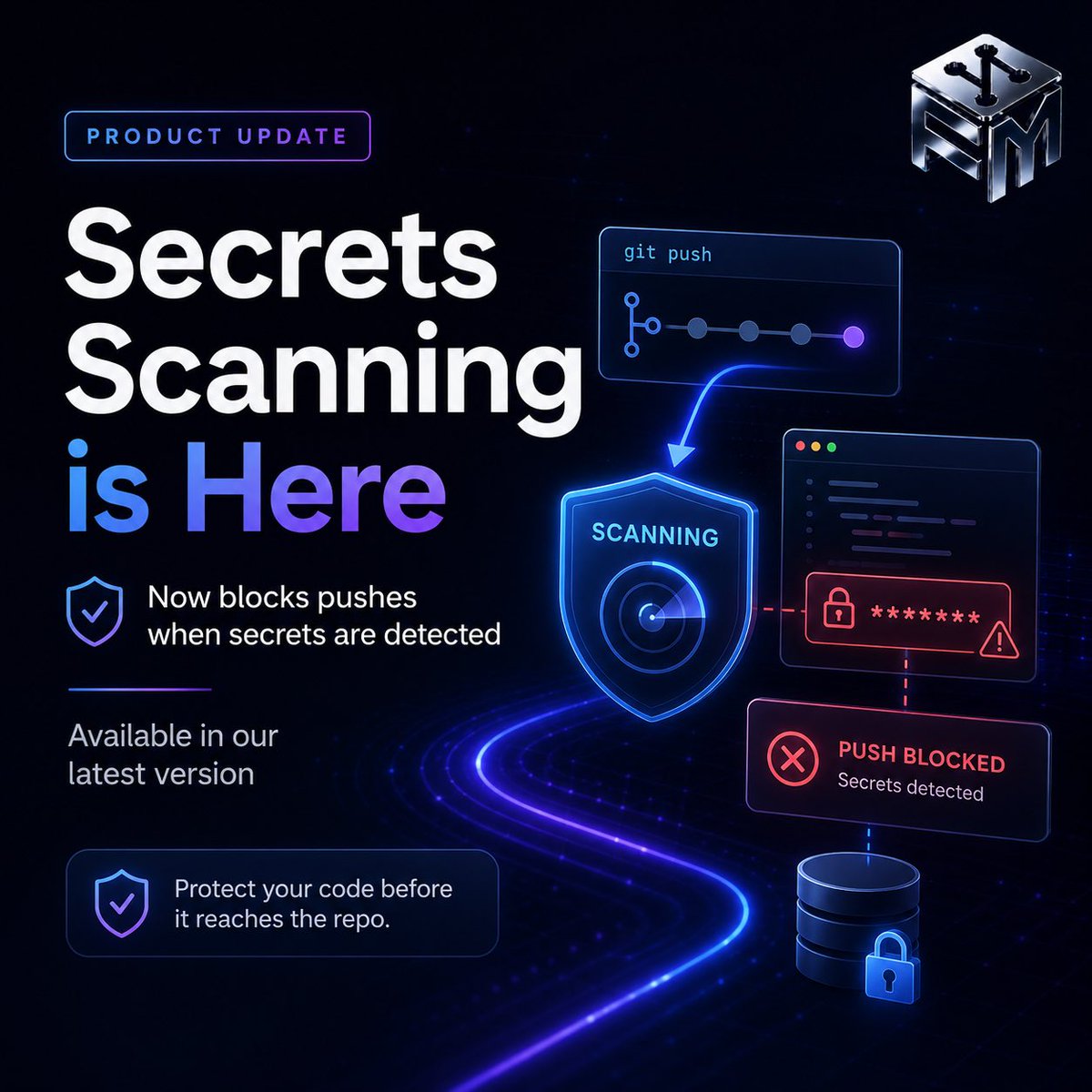 forkmesh's tweet photo. Big update today 🚀

We added secrets scanning to help protect your codebase.

It detects exposed secrets before they reach your repo and blocks unsafe pushes automatically.

Available now at https://t.co/uzXPVcodtm

#DevSecOps #CyberSecurity #OpenSource https://t.co/BxzkSDGhRP