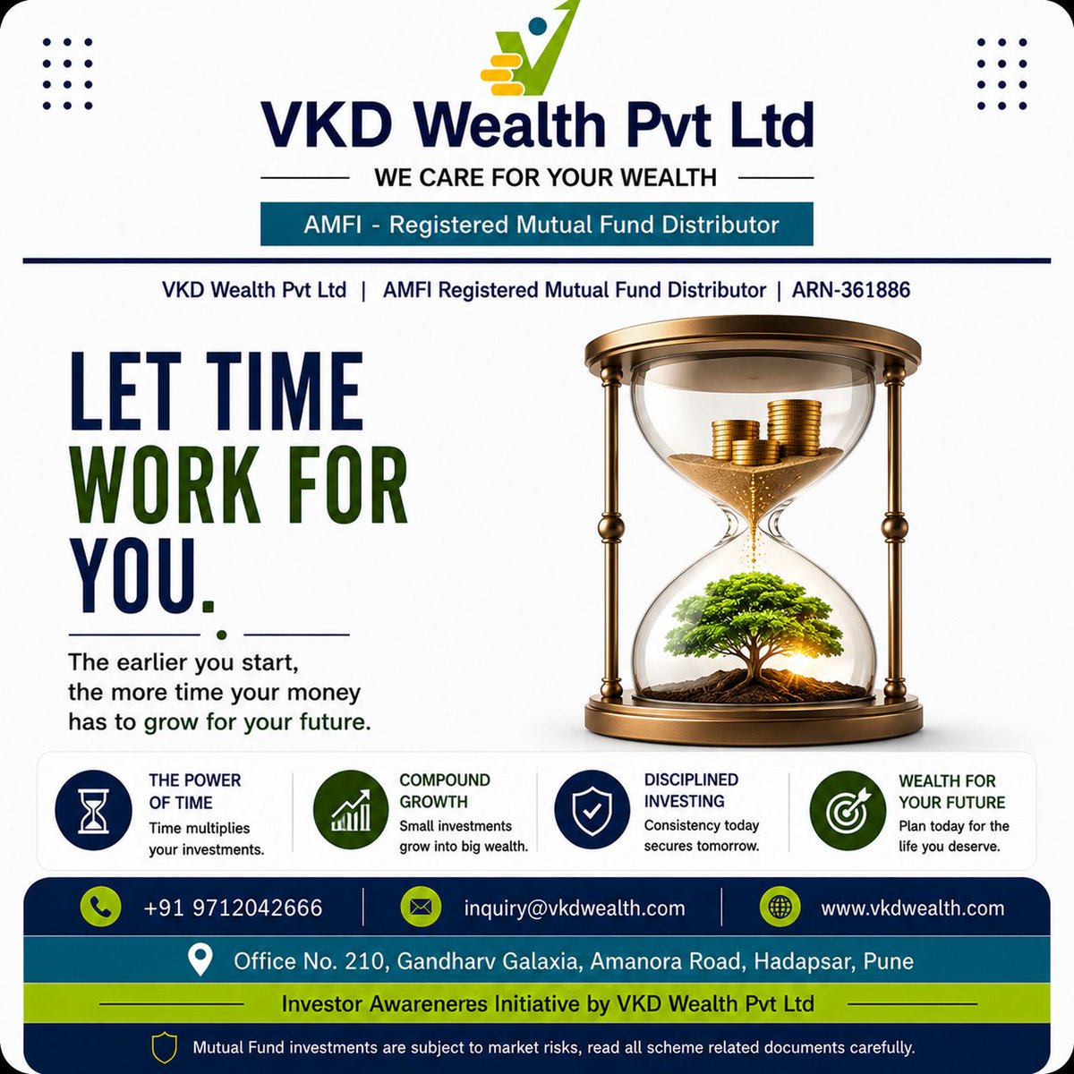 VkdWealth's tweet photo. The earlier you start. the more time your money has to grow for your future.

#CompoundGrowth #DisciplineInvesting #WealthForYourFuture #ThePowerOfTime #MutualFunds #Insurance #Vkdwealth https://t.co/2qIICPVqBB