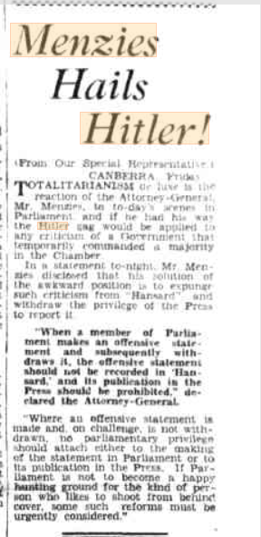 StrewthQueen's tweet photo. Robert Menzies toured the 3rd Reich &amp; called it "magnificent", said Hitler was "inspiring", &amp; repeatedly pushed for Australia to adopt Nazi Germany's principles lol https://t.co/0JTYwsPWpR