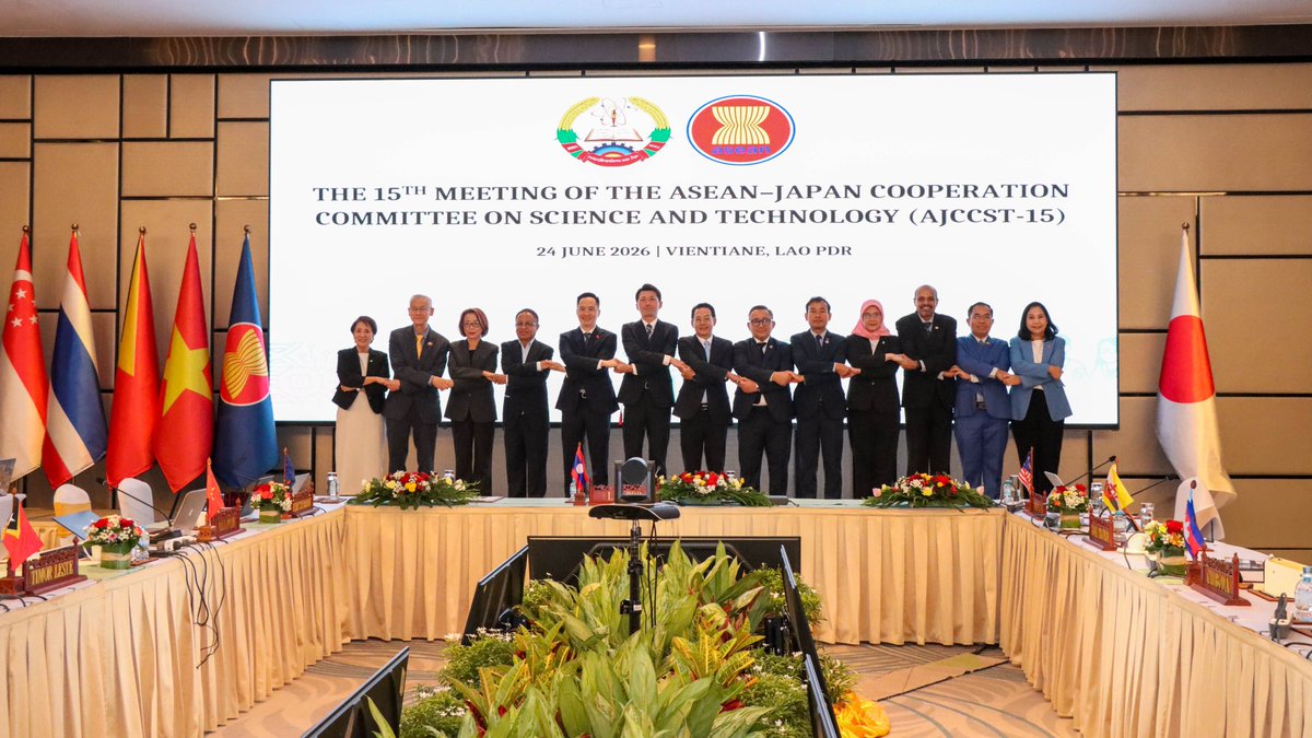 NIED_en's tweet photo. On 24 June, the #NIED delegation attended AJCCST-15 in Vientiane, Lao PDR to bolster Japan-ASEAN STI cooperation. Addressing shared hazards like EQs and typhoons, it was emphasized how the cooperation will build regional disaster resilience.

#ASEAN #STI #DRR https://t.co/AjrWNG4kk7