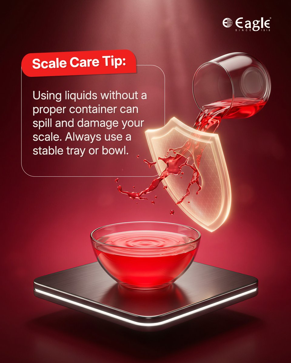 eagle_scales's tweet photo. A small spill can affect your scale's performance.
Always use a stable tray or bowl when weighing liquids to keep your scale safe, clean, and accurate.
#EagleScales #ScaleCare #WeighingScale
#DigitalScale #Precision #Weighing #KitchenScale
#ScaleMaintenance https://t.co/4WDN4WMAxs