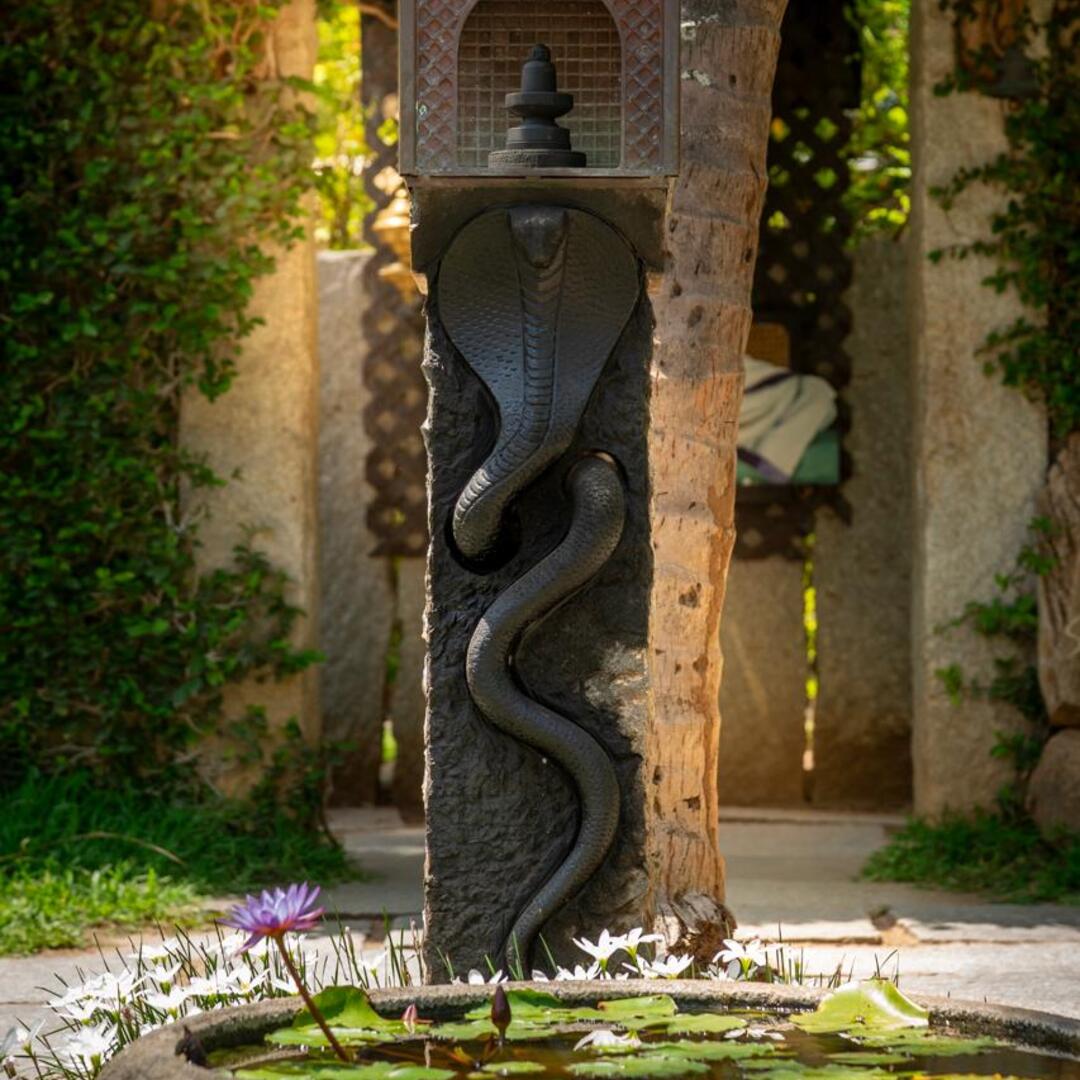 ishafoundation's tweet photo. A sculpted serpent rises in stillness amid a quiet garden space. https://t.co/OKrnM074oT