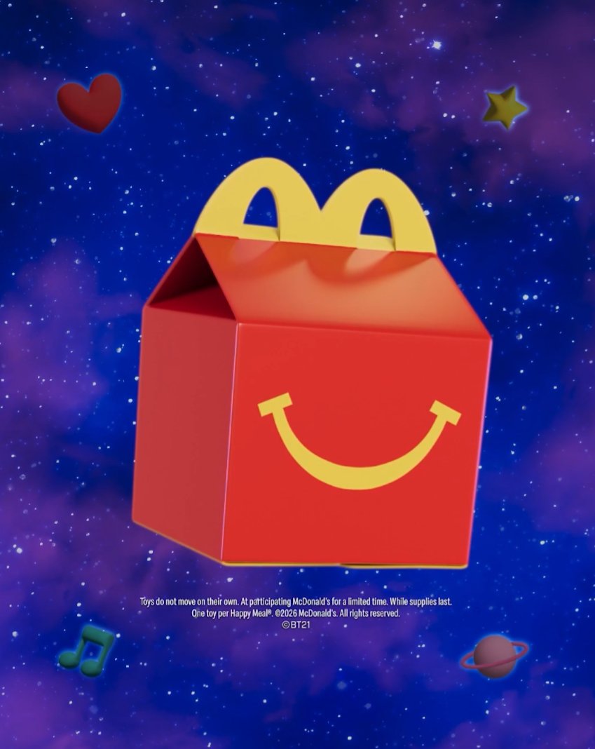 Kpop_Herald's tweet photo. McDonald's teased its new BTS collaboration featuring BT21, with a new Happy Meal set to launch on July 14. 🍟💜

The teaser hints at a new universe inspired by the beloved BT21 characters.

#BTS #BT21 #MCDONALDS https://t.co/99yepu049J