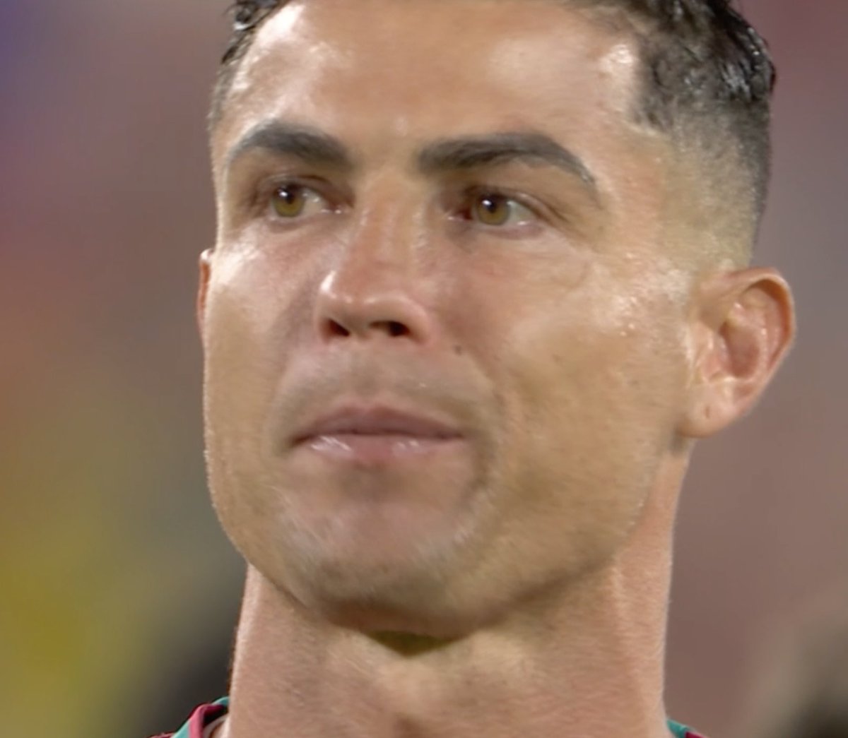 Watch_LFC's tweet photo. Cristiano Ronaldo in tears while paying tribute to Diogo Jota after Portugal’s win against Croatia.

He’s wearing Jota’s shirt on the one year anniversary of him and his brother’s death 💔 https://t.co/ACxtnbRXJu
