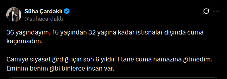 nsfsjw's tweet photo. 36 yaşında birisi
6 yıldır 1 cumaya bile gitmiyor
Ama 32 yaşına kadar da cuma kaçırmamış.

Yaş 36
6 yıldır cuma yok
Son cuma 32'de

Allah elinizi böyle ayağınıza doluyor işte yalan söylerken. https://t.co/XG73gyCUIr