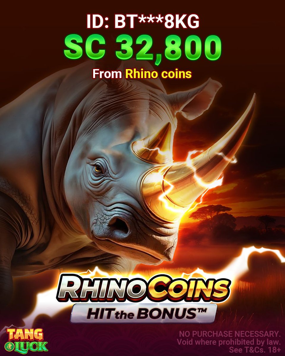 Tangluckgame's tweet photo. 🦏 Rhino Coins HIT the BONUS™ in a huge way!
🎉 Massive shoutout to our lucky player who scored SC 32,800!

🚀 Play here: https://t.co/MqWW0H48ec
💬 Think you can top this Rhino Coins win? Drop a 🦏 if you're feeling lucky!

#TangLuck #RhinoCoins #BigWin #CasinoGames #LuckySpin https://t.co/gevM1qQm6z