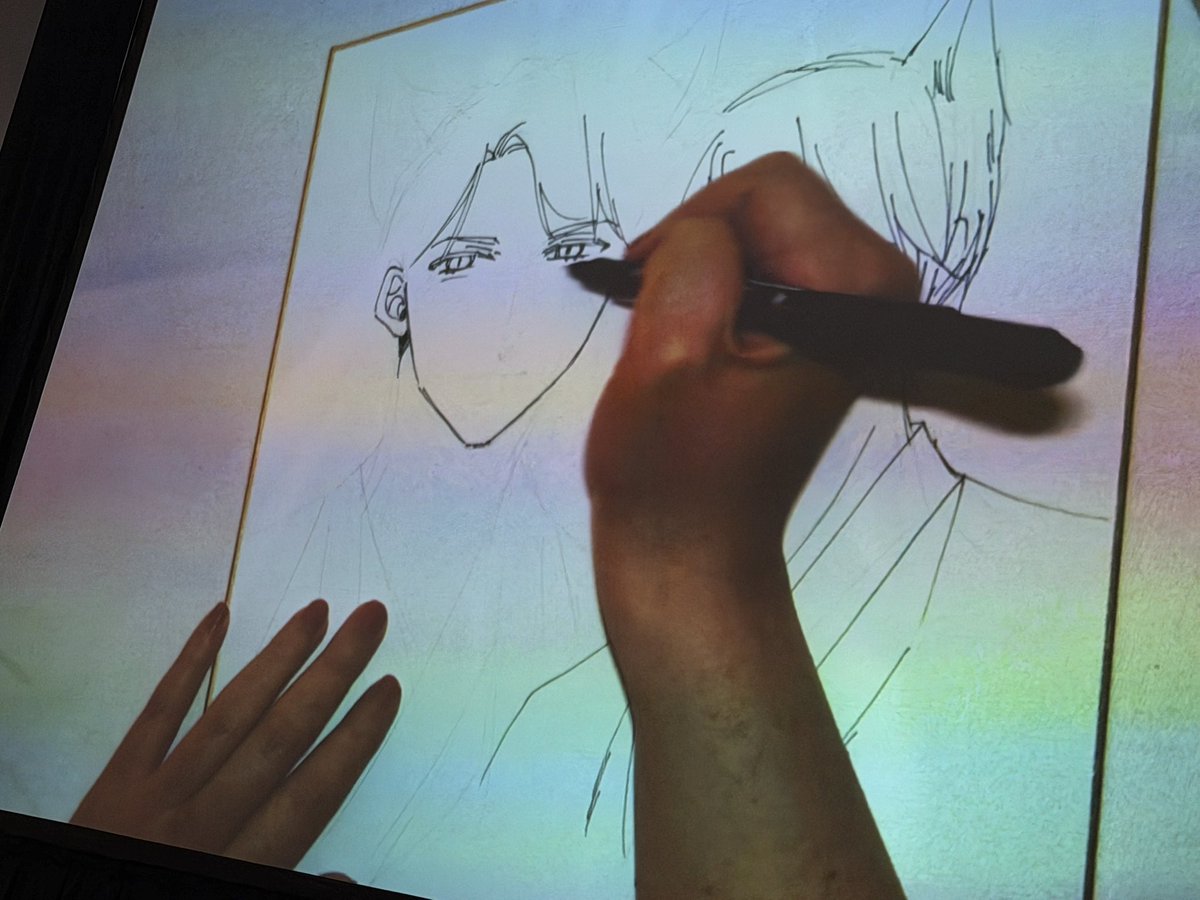 debaoki's tweet photo. The 2nd sketch by @toyotayou at the @SquareEnixBooks #ax2026 panel was a mix of 3 choices offered to the audience: cat ears, coffee date, or adachi and kurosawa (the main couple of “Cherry Magic”) wearing japanese style clothing. Ear-splitting screams for “cat ears”! https://t.co/1IEbkCau9B