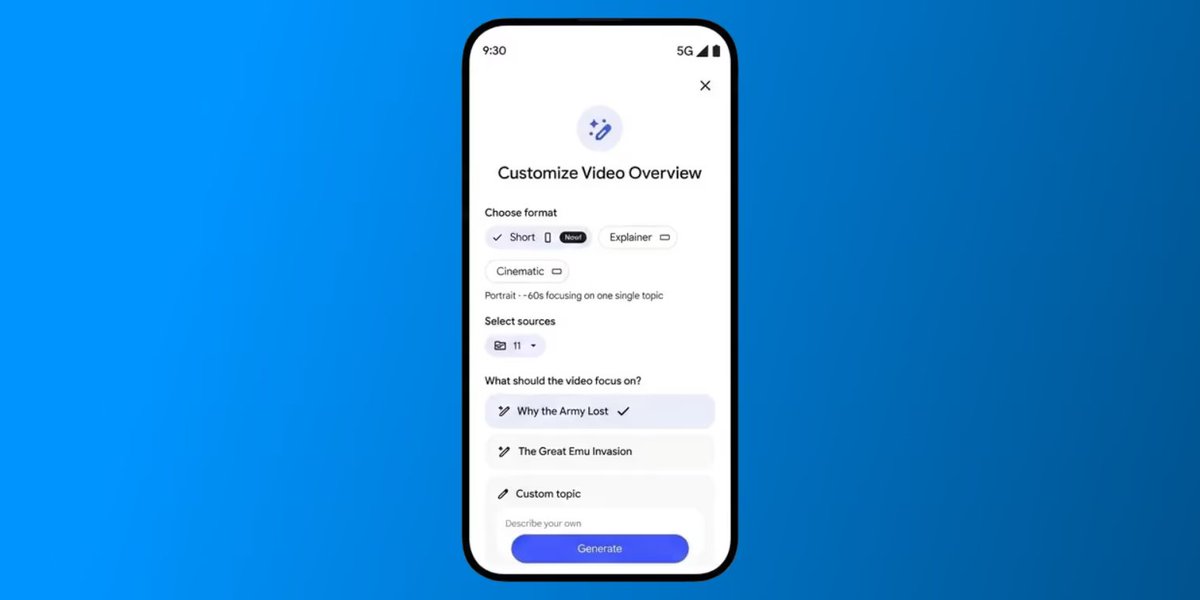 AlternativeTo's tweet photo. NotebookLM users can now generate 60-second AI-created Short Video Overviews with narrative explanations and educational visuals, available for Google Ultra and Pro subscribers.
https://t.co/xKWGRt0npK https://t.co/ef8RD46qk4