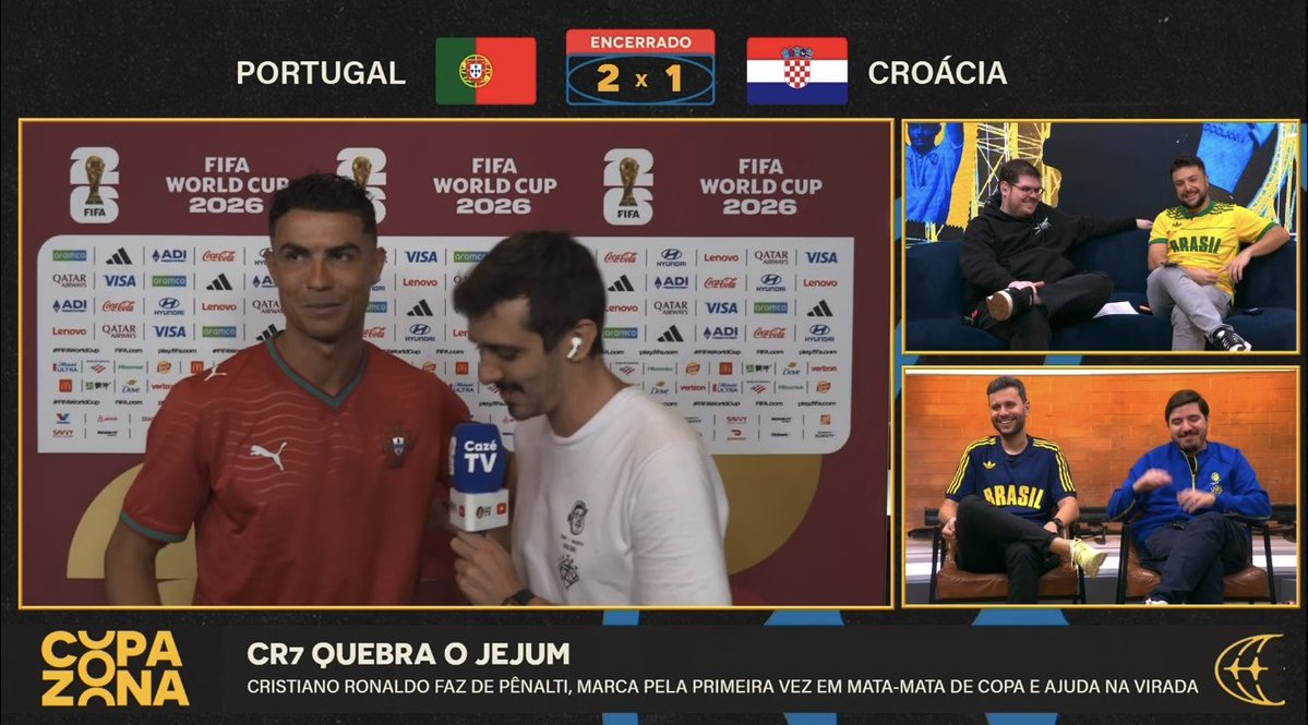 futebol_info's tweet photo. A reação de João Barretto, repórter da CazéTV, após entrevistar Cristiano Ronaldo.

📸 Reprodução/CazéTV https://t.co/o2EHsfIxVC