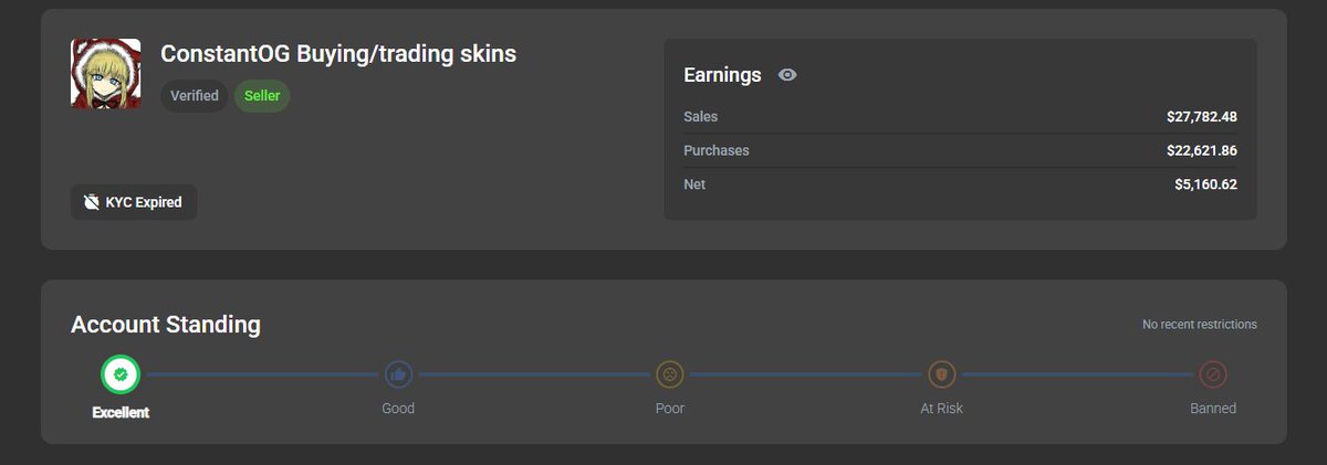 ConstantOG's tweet photo. @9inestein @HartwichCS @csfloatcom 5k profit and excellent standing 😂😂,most my skins money is tradeheld or in balance https://t.co/1naf3XzTyn