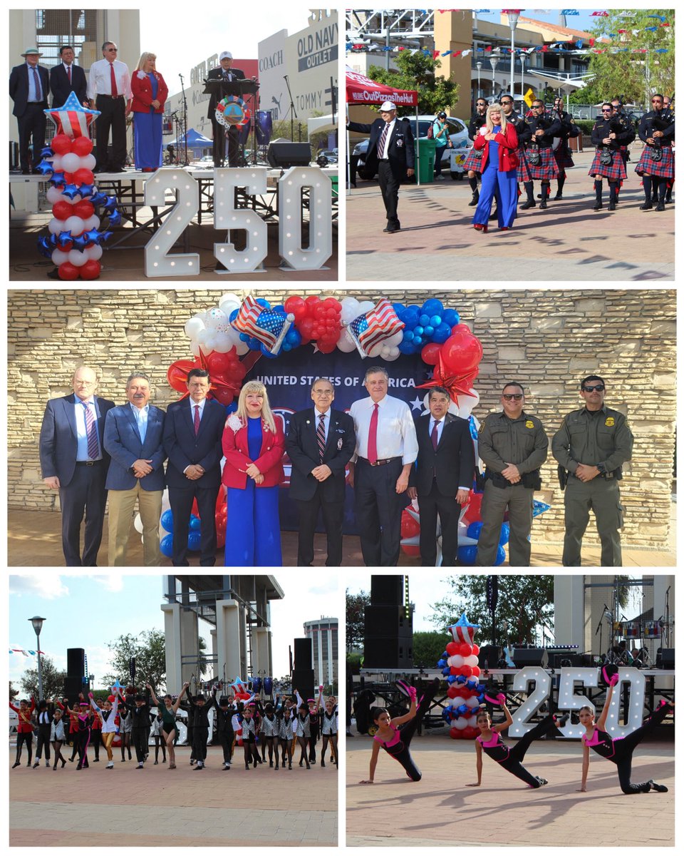 consulmexlaredo's tweet photo. Acompañamos a autoridades de @cityoflaredo en la conmemoración del 250º aniversario de la Independencia de Estados Unidos en El Portal, celebración que reconoce valores, historia y fortalece los vínculos de amistad con México y la Región Laredos. Felicidades! @SRE_mx https://t.co/0asjQGmLix