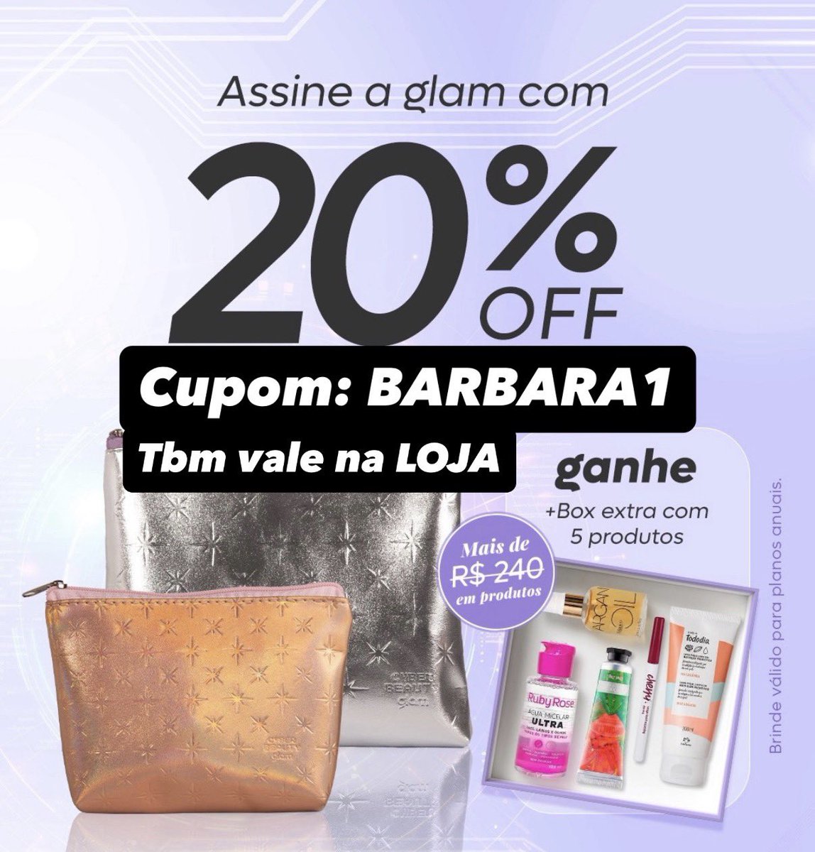 bapirani's tweet photo. Cupom glam 2026: BARBARA1 ✅
Use o cupom: BARBARA1 para descontos na glambox, glambag, glamcombo e Loja glam!
Válido para assinaturas, renovações e Loja. ✨🛍️
Código ativo e verificado para o ano todo
🔗 https://t.co/qIA05tx0Ei
#glambox #cupomglam #cupomglambox https://t.co/M5Y9fxgsOY