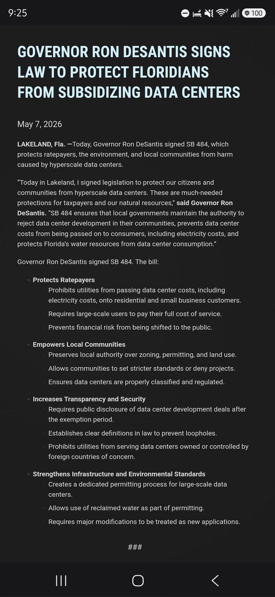 landersen83's tweet photo. Here's what @JayCollinsFL said about Data centers ( only video I got of him talking about it) and here's what @GovRonDeSantis said and here's the bill that was passed.
#JayForFlorida #GovernorDeSantis #Florida #Elections2026 https://t.co/Hr3zzTIgSv