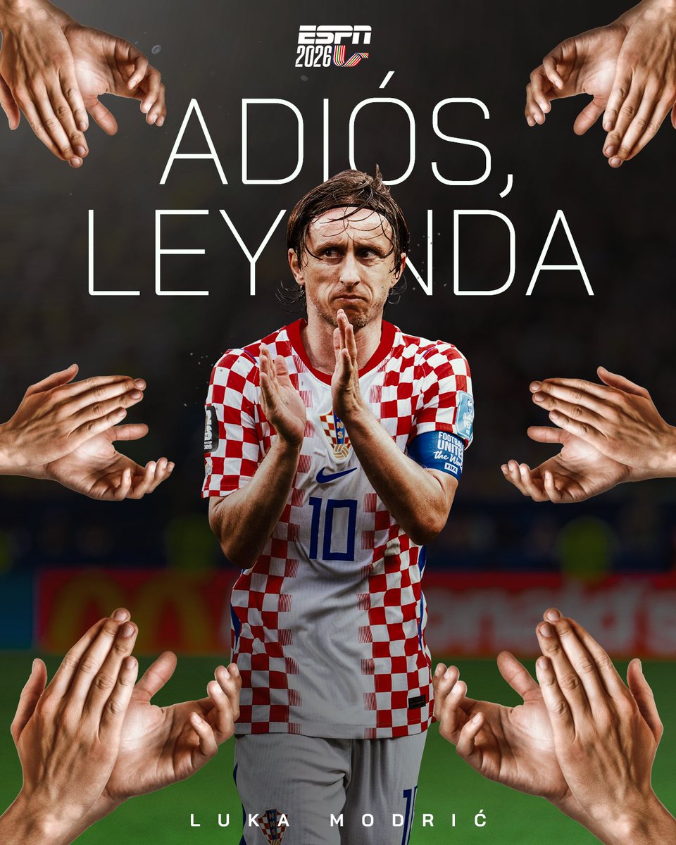 ESPNmx's tweet photo. 🥹❤️  ¡Qué fortuna haberte visto, MODRIC!

El GRAN ÍDOLO de Croacia 🇭🇷  

🏆 5 MUNDIALES jugados. 

🌟 2018: SUBCAMPEÓN
🌟 2022: 3ER LUGAR

Gracias por tanto, Luka. 

👏 ¡HASTA SIEMPRE, LEYENDA! 👏 https://t.co/VhRo2Lvmhi