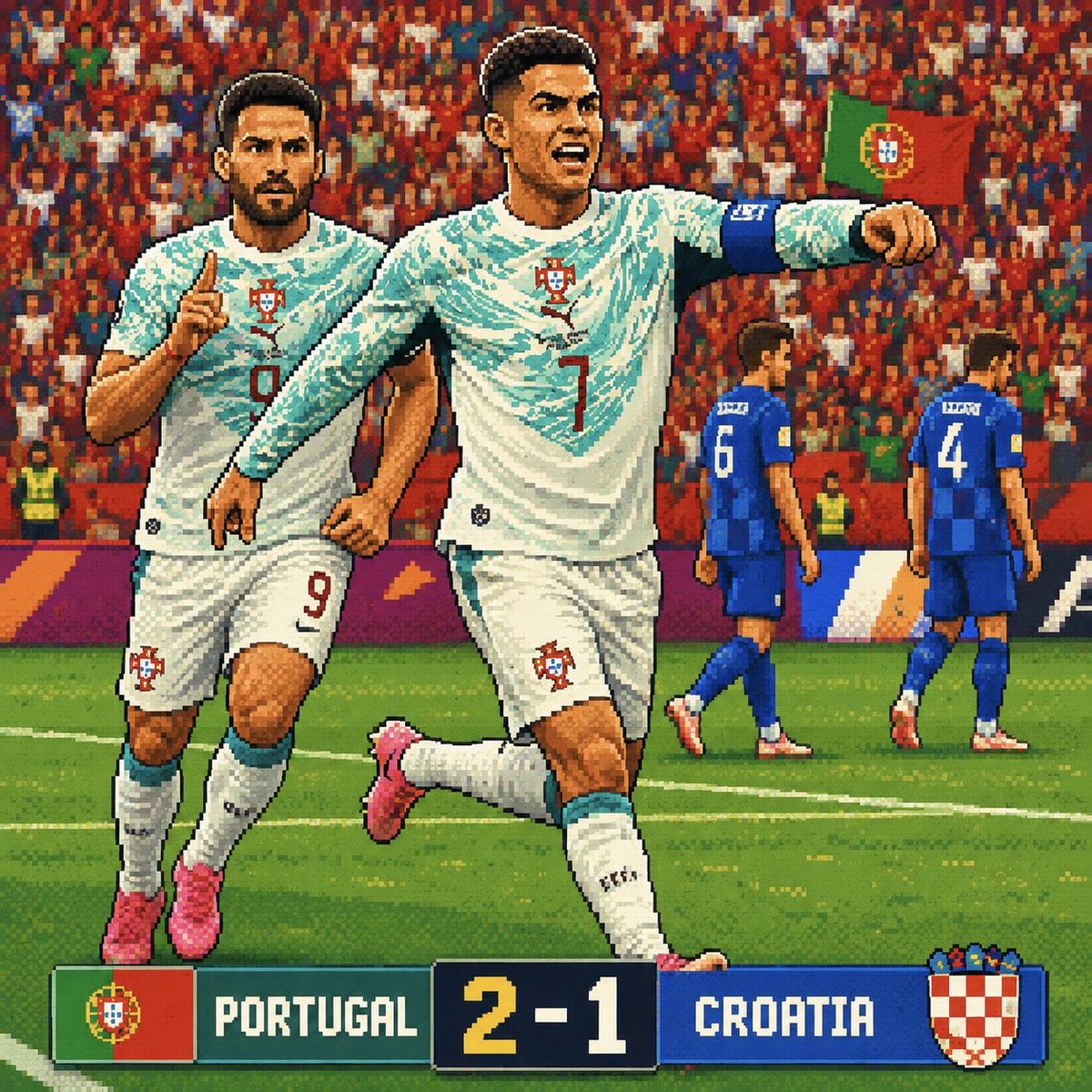 bitoffootball_'s tweet photo. HEART. DRAMA. CHAOS. 🇵🇹

Portugal are through after a dramatic 2-1 win over Croatia, but the final whistle will be remembered for one huge moment.

Croatia thought they had forced extra time with a stoppage-time equaliser, only for VAR to rule it out for offside after a lengthy review. A brutal decision that sparked huge protests and left Croatian players devastated.  

Gonçalo Ramos proved to be the hero, Cristiano Ronaldo kept his World Cup dream alive, and Portugal now set up a blockbuster Round of 16 clash against Spain.

Love it or hate it, that’s knockout football. One decision can change everything.