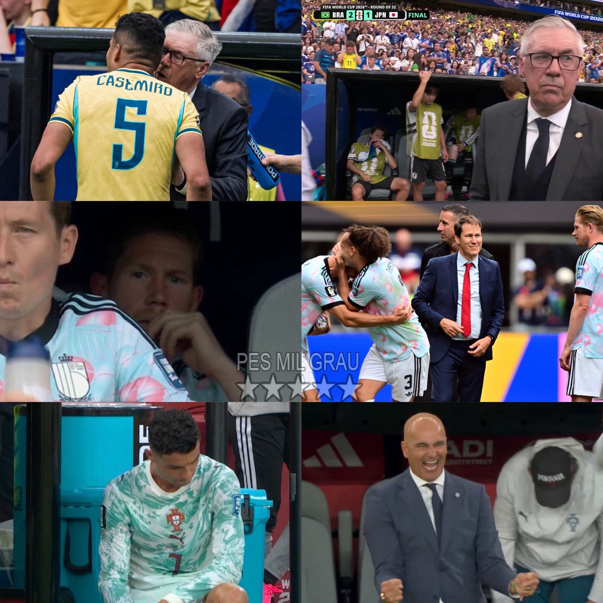 Pesgrau's tweet photo. Casemiro fez um primeiro tempo péssimo, mas Ancelotti o manteve e ainda colocou Martinelli. Foi criticado. Os dois marcaram.

Rudi Garcia tirou Doku e De Bruyne. Foi criticado. A Bélgica virou.

Roberto Martínez tirou CR7 e colocou Gonçalo Ramos. Foi criticado. Gonçalo Ramos fez o gol da classificação.

Por isso eles são técnicos de Copa e nós ficamos aqui apenas assistindo.👍🏻