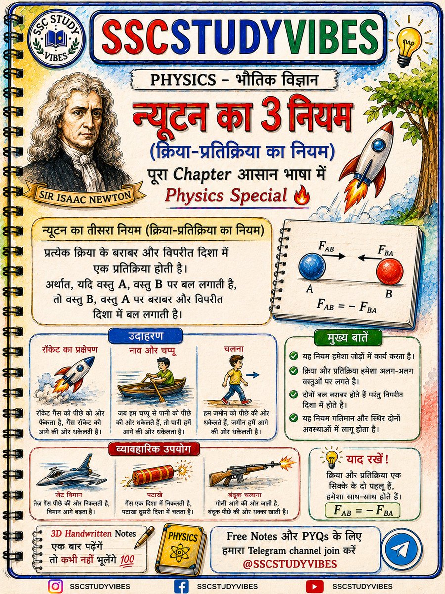 Sscstudyvibes's tweet photo. 🚀 न्यूटन के 3 नियम अब होंगे हमेशा याद! 📚⚡
आसान भाषा में Concept + Examples + SSC Exam Tricks ✍️
एक बार पढ़ो, कभी नहीं भूलोगे! 💯

📖 Follow: @SSCSTUDYVIBES
❤️ Like • 💬 Comment • 🔄 Share • 📌 Save

#SSCSTUDYVIBES #NewtonKeNiyam #Physics #SSC #SSCExam #PhysicsNote https://t.co/9IjnNWgc1W