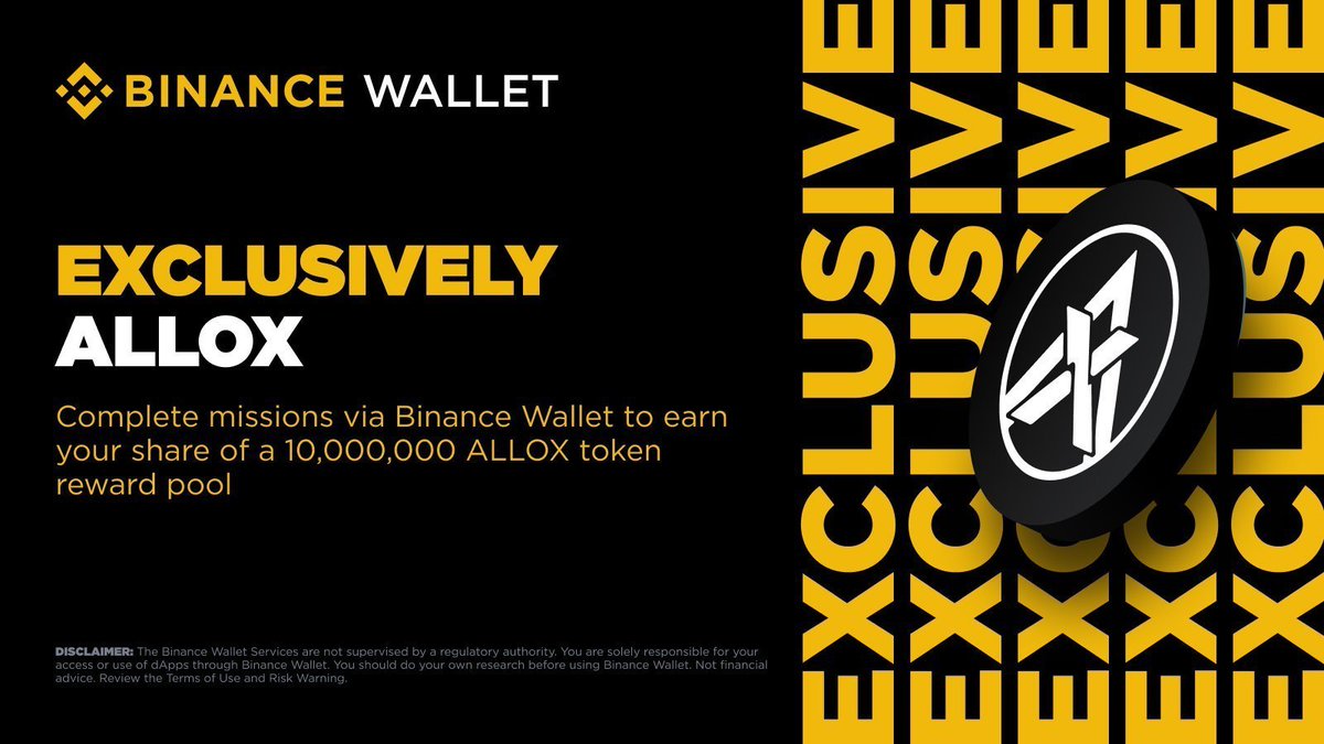 EarnWithMuzamil's tweet photo. Binance Wallet Exclusive Campaign with ALLOX is now live 

🎁 Join to earn your share of a 10,000,000 ALLOX token reward pool

📜 Campaign Period: July 2nd – Aug 1st 2026

👉 Join Now: https://t.co/DWqc6eELrg

#Binance #Binanceweb3 
#FreeAirdrops https://t.co/l6a0MTBxDu