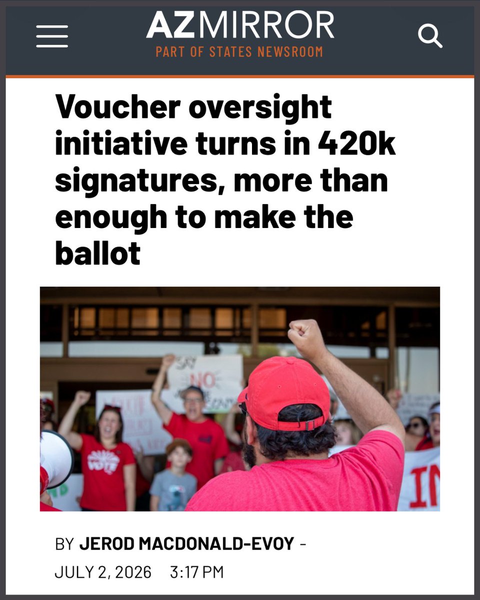 arizona_sos's tweet photo. 👏 The Protect Education campaign has officially turned in over 420,000 signatures to the Secretary of State — more than enough to secure a spot on the November ballot!

📰 Read the full story: https://t.co/7t1XqfYRHg https://t.co/byD2pyVjVW