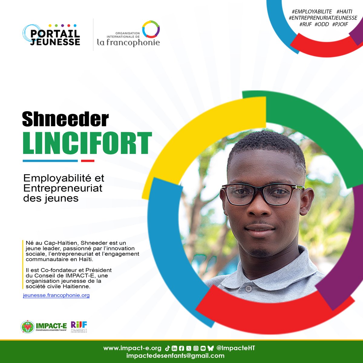 ImpacteHT's tweet photo. Nous sommes fiers de partager que le profil de notre Président et Co-fondateur, @shneederfort, est désormais présenté sur le Portail de la Jeunesse de l'@oifrancophonie.

Félicitations à notre Président, et merci à toutes celles et ceux qui croient en notre vision !

#IMPACTE https://t.co/QxZh7ogpGU