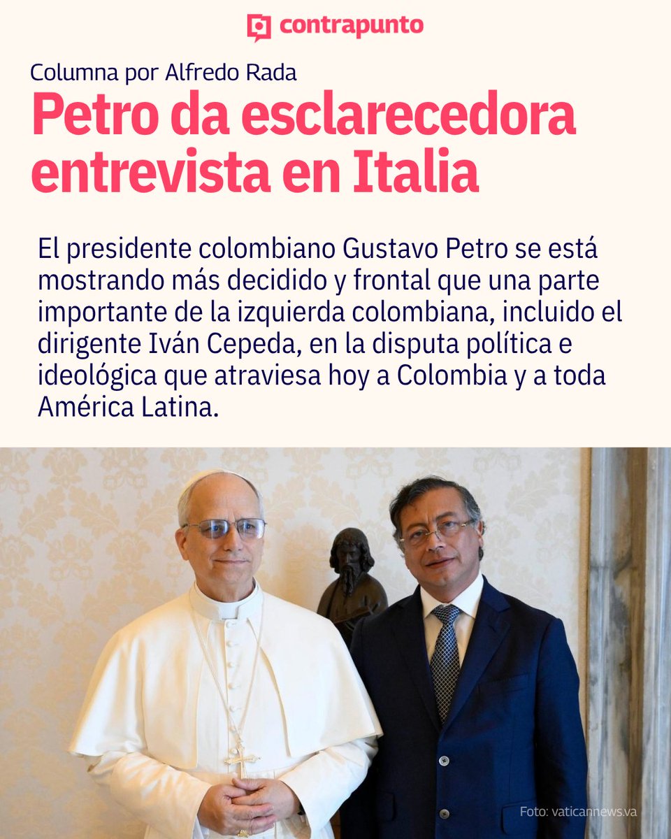 MxContrapunto's tweet photo. 🇨🇴📰 En una entrevista concedida al diario italiano Corriere della Sera, @petrogustavo expuso su postura frente al panorama político e ideológico que atraviesan Colombia y América Latina, abordando temas que han generado un amplio debate dentro y fuera de su país.

🔗Más información: https://t.co/kdtCg3CPAE

#LasClavesDeHoy #Colombia #GustavoPetro #AméricaLatina #Política