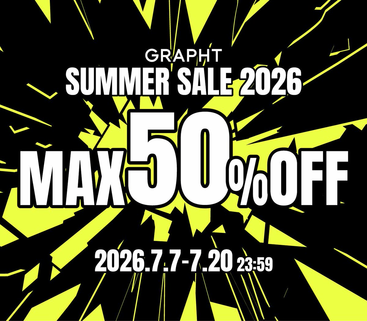 GRAPHTSTORE's tweet photo. #GRAPHTSUMMERSALE2026 予告⚡
夏のゲーム時間をより快適に！
人気の有機ELモニターが4万円台👀‼💥💥
7/7(火)AM 0:00～【最大50％OFF】

▽ラインナップはこちら（セール開催は7/7から）
https://t.co/r4vz8Ah8Uo

📅7/7(火)～7/20(月・祝)23:59
📍対象ストア
・GRAPHT公式ECサイト
・Amazon
・全国の家電量販店 / PC専門店など
※セール製品のラインアップ、価格は店舗ごとに異なります。