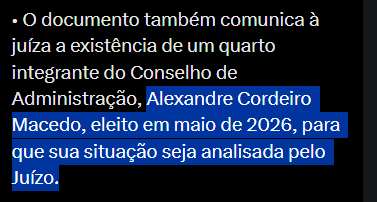 ntvascainos's tweet photo. Calma, galera! Isso tudo só é coincidência.

A juíza se declara suspeita, mas, antes de deixar o caso, nomeia Alexandre Cordeiro, que está na SAF há apenas dois meses. Ao mesmo tempo, mesmo com Samantha Longo, no seu parecer ela determina que seja observado uma 4ª pessoa que acabou de chegar no conselho de adiministração da SAF.

O detalhe que chama a atenção é que, quando afastou Pedro Paulo, Cristiano Camps e Felipe Passos, o único que permaneceu foi justamente Alexandre Cordeiro.

Parabéns aos envolvidos. Vocês são verdadeiros gênios!