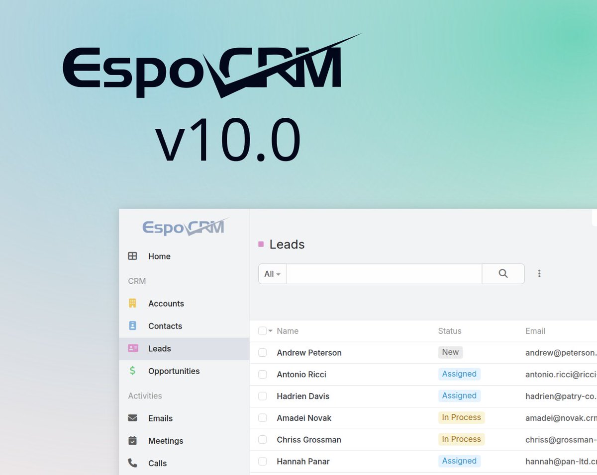 EspoCRM's tweet photo. EspoCRM 10.0 is out!
Build Multiple Pipelines, prevent unintended edits with Record Locking, and stay focused with Notification Grouping.
One release. Lots of new tools.
Discover what’s new at: https://t.co/OIRS6Zq4jw
#EspoCRM #OpenSource #CRM #API #Release #PHP #GitHub https://t.co/U5IiQe3KSa
