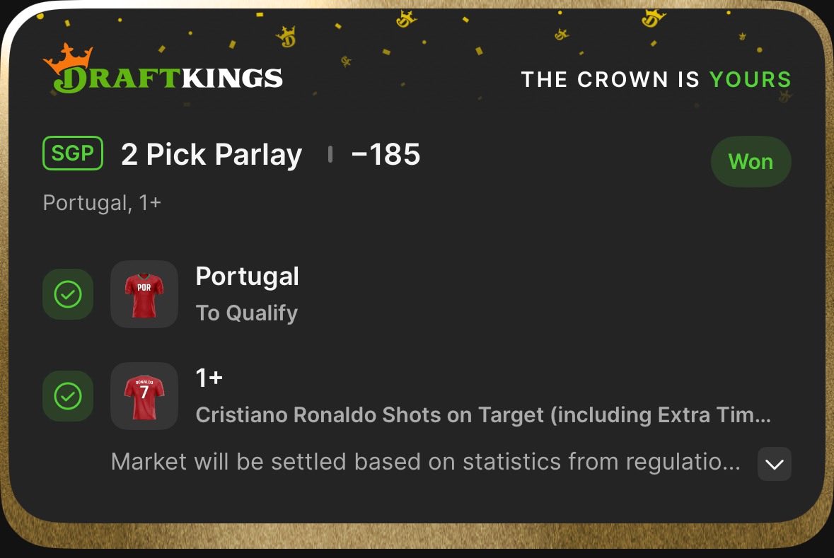 PickterBetting's tweet photo. Ronaldo &amp; co.✅

-185💰

Onto Switzerland➡️

#Portugal #Croatia #Gambling𝕏 #Algeria #WorldCup #Switzerland https://t.co/e94CAGAzMa