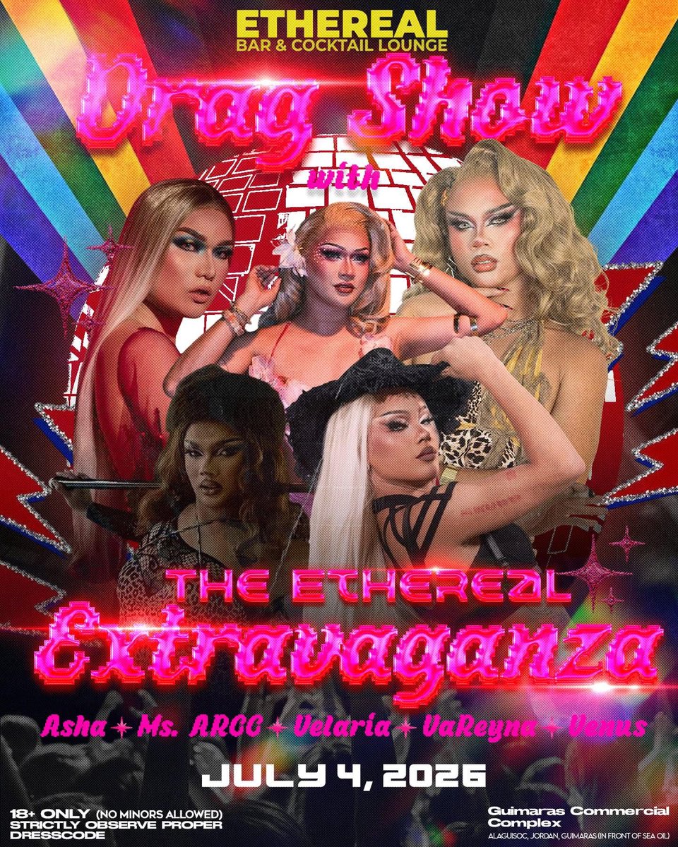 dragdollcam's tweet photo. THE ETHEREAL EXTRAVAGANZA 🪩

📅 July 4 | 10PM
📍 Ethereal Bar &amp; Cocktail Lounge Guimaras

Performance by: ASHA HERNANDEZ • ARCCC • VELARIA • VAREYNA • VENUS VEROSIKA

#DragRacePH #DRPH #IloiloDrag
#DragScenePH https://t.co/NdqPtGbXr5