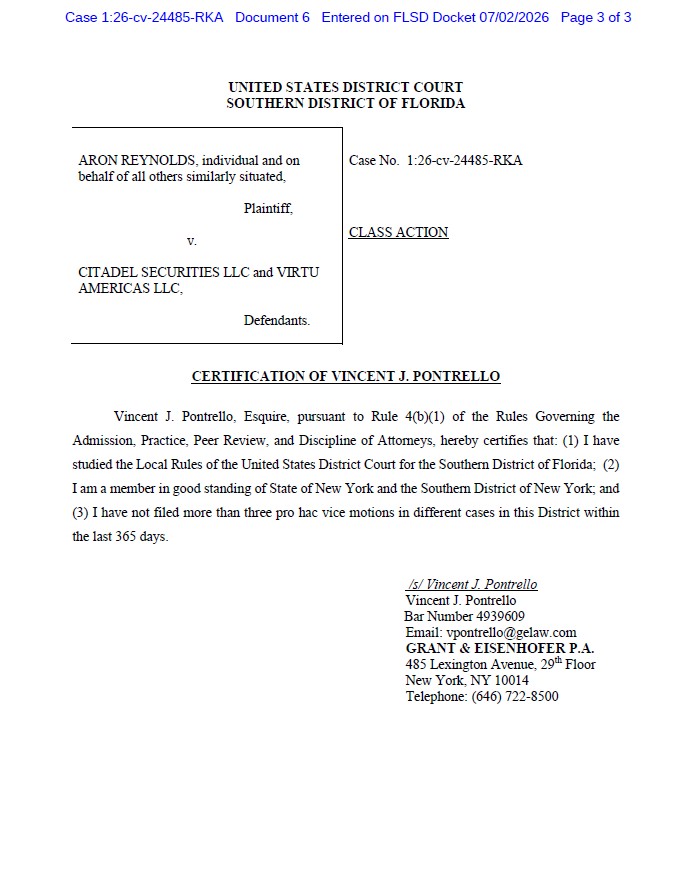 Ohitskaykay_St's tweet photo. $GNS [UPDATE]

Reynolds (+ Genius Group Limited) v. Citadel Securities LLC et al 

This filing is a routine request called a Motion to Appear Pro Hac Vice. It means that a New York lawyer, Vincent J. Pontrello, has been granted special permission by a federal judge to practice law in Florida just for this specific case. Because he isn't licensed in Florida, he has partnered with a local Miami attorney, Jacob Abrams, to represent the plaintiff, Aron Reynolds. The judge signed off on the request, which officially clears the way for this out-of-state legal team to begin arguing the case.

The lawsuit itself is a securities fraud class-action case brought by Aron Reynolds on behalf of retail investors who bought or sold Genius Group (GNS) stock between April 12, 2022, and May 30, 2025. The lawsuit directly targets two massive Wall Street market makers, Citadel Securities and Virtu Americas. The case relies heavily on the work of Abe Alexander, a principal attorney at Grant & Eisenhofer P.A. in New York. A specialist in massive corporate fraud cases, Alexander is leading the litigation and acting as the primary point of contact for the proposed class of investors seeking to hold these financial giants accountable.

The complaint alleges that Citadel and Virtu engaged in a profound and pervasive market manipulation scheme known as "spoofing." According to the legal team, the firms flooded the market with over 1.4 million fake, algorithmic buy and sell orders that they never intended to execute. This created an artificial illusion of price volatility and false supply-and-demand dynamics, which directly forced sharp, unmerited declines in Genius Group's stock price while simultaneously driving up transaction costs for everyday retail investors. 

For Genius Group, the progression of this lawsuit is a massive milestone. The company has already publicly stated that it plans to join the action, noting that its own experts have identified over $250 million in damages caused by market manipulation. If Abe Alexander and the rest of the legal team successfully prove these allegations, it will completely validate Genius Group's long-standing public campaign against abusive trading practices, potentially lifting the artificial downward pressure on their stock and paving the way for substantial financial recovery for both the company and its shareholders.  

The choice to file this case in the Southern District of Florida is a highly strategic decision. Florida federal courts are known for their "Rocket Docket," meaning they process complex corporate and financial cases significantly faster than crowded courts in New York or California. Filing in Florida also forces major New York- and Chicago-based financial firms to defend their trading practices outside of their traditional home turf, utilizing a court system that can be highly receptive to robust investor protection arguments.

Now that the legal team has been officially approved to practice in the jurisdiction, the next step is for the lawsuit to face its first major hurdle. Citadel and Virtu will almost certainly file a "Motion to Dismiss," a standard defense maneuver asking the judge to throw the case out entirely. Abe Alexander and his co-counsel will submit a formal opposition to keep the case alive. If the judge rules in favor of Reynolds and the investor class, the lawsuit will officially move forward into the discovery phase, allowing the lawyers to demand internal trading data and communications from the defendants.