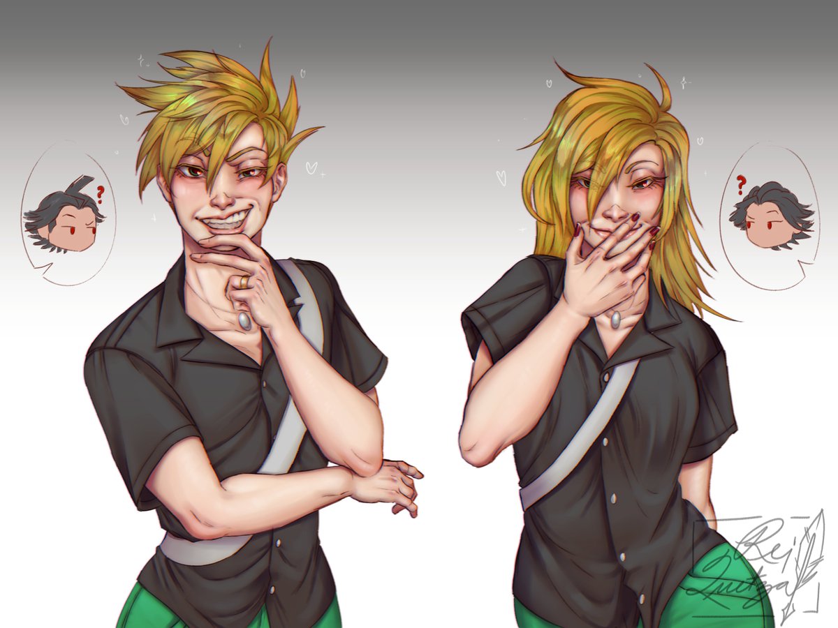ReiQuetzal's tweet photo. Trying on something new (featuring genderbent Red and Green).
#reguri #namelessshipping #originalshipping https://t.co/oM1XUb4egt