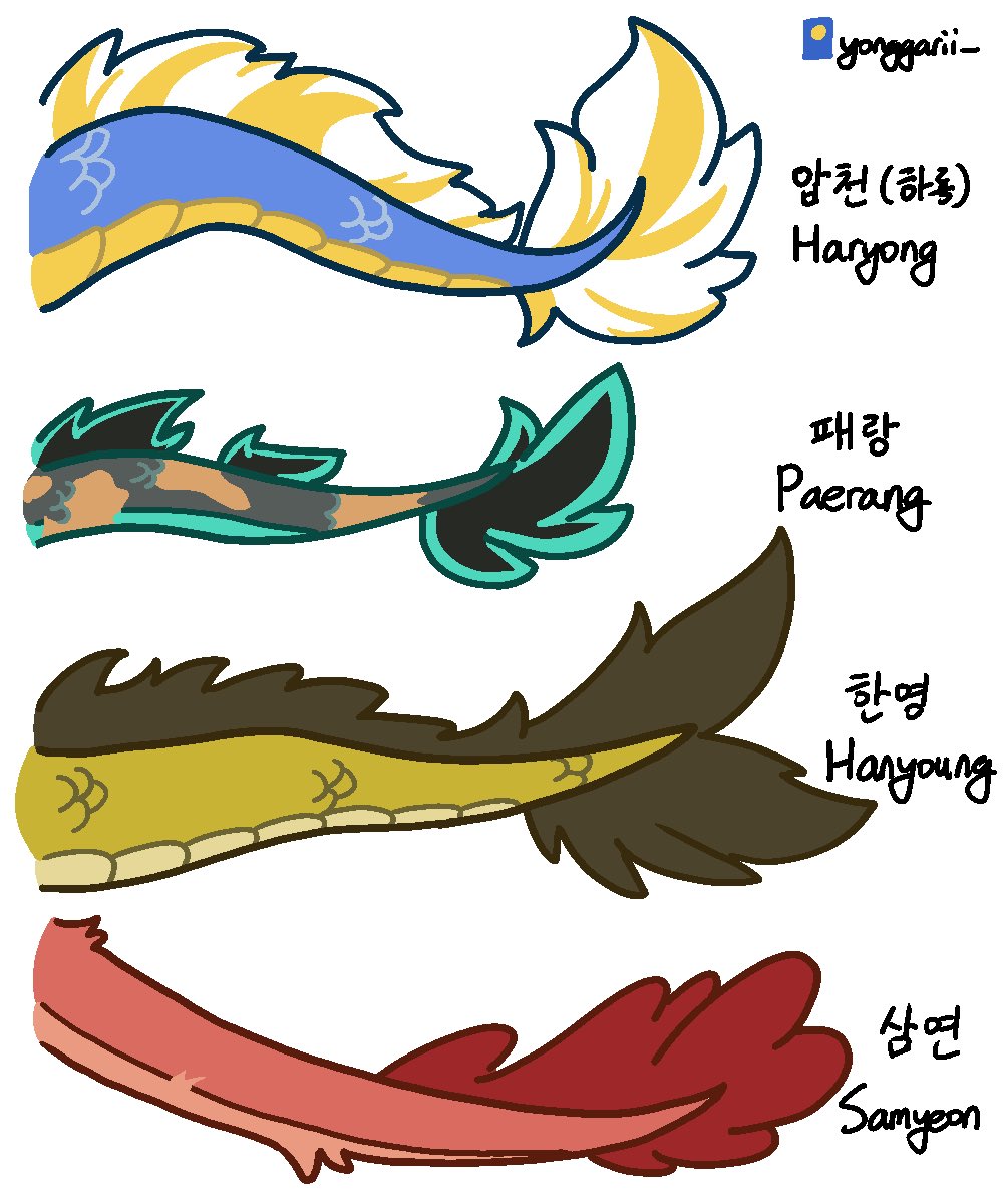 yonggarii_'s tweet photo. Tails of my ocs. They all look different!

꼬리 https://t.co/QuylOjvv7H