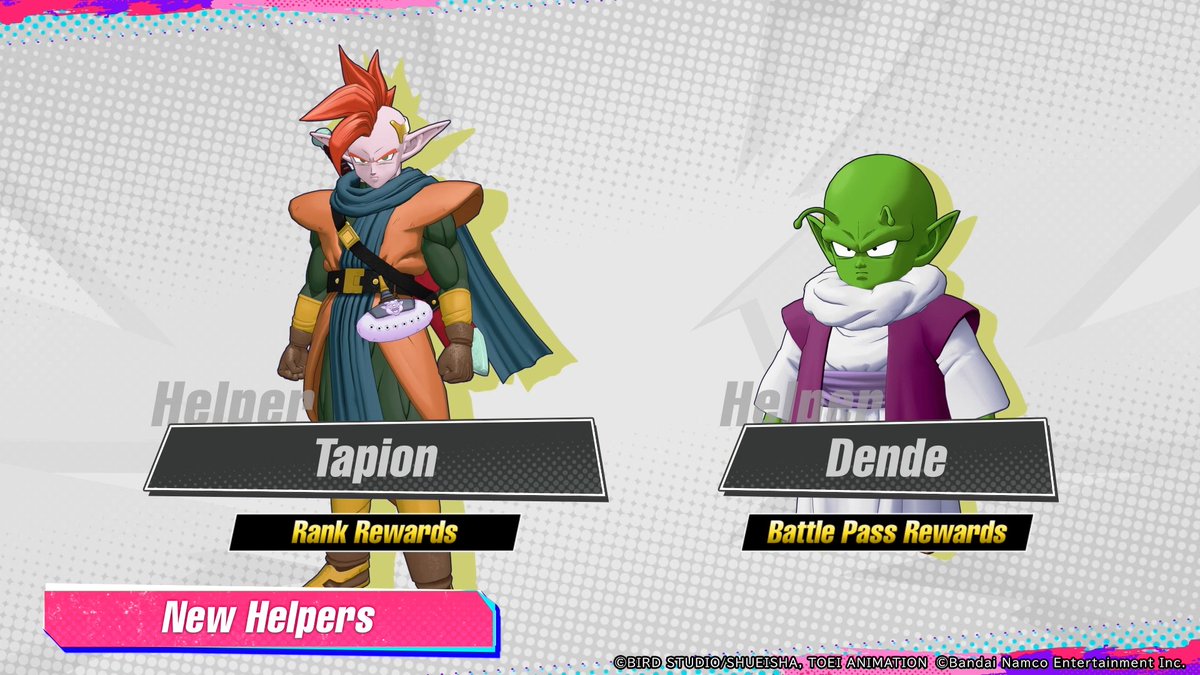 DB_Squadra's tweet photo. New Helpers!💡
Tapion and Dende join the fight!

Tapion will be obtainable as a rank-up reward and Dende through the Battle Pass! Add them both to your team!

Their abilities will be revealed in Squadra Talk!📺️
https://t.co/s14YTseEvZ

#GekishinSquadra #Squadra #DragonBall https://t.co/qXBSuK0Ueb