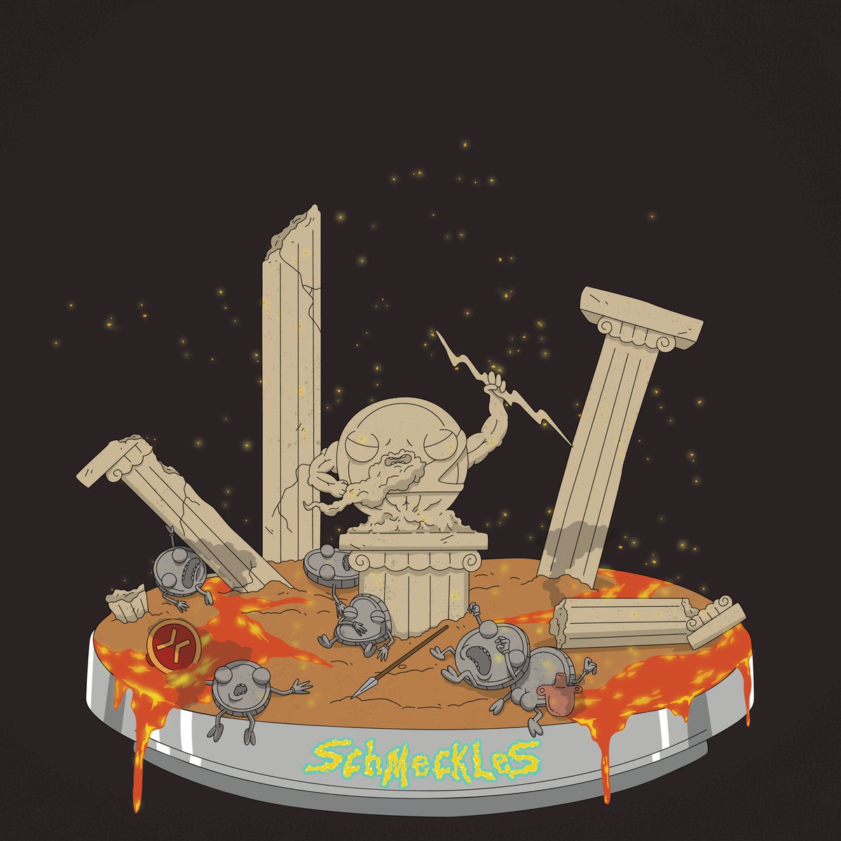 Schmeckles_XRPL's tweet photo. 🔥 Schpillars 🔥

The ancient Schpillars lie in ruins, cracked and toppled by time. A towering Zeus statue looms over the chaos, lightning bolt raised, as the floor turns to molten lava — no Schmeckles can survive the rising inferno.

A collab with @Pillars_PLR

50% of XRP raised (after fees) goes to buy & burn Schmeckles. The other 50% (after fees) goes to buying and holding $PLR tokens to support our vote for the $Schmeckles token.

Bid now: https://t.co/LcFGpMBfHV

(Second of 6 weekly auctions)