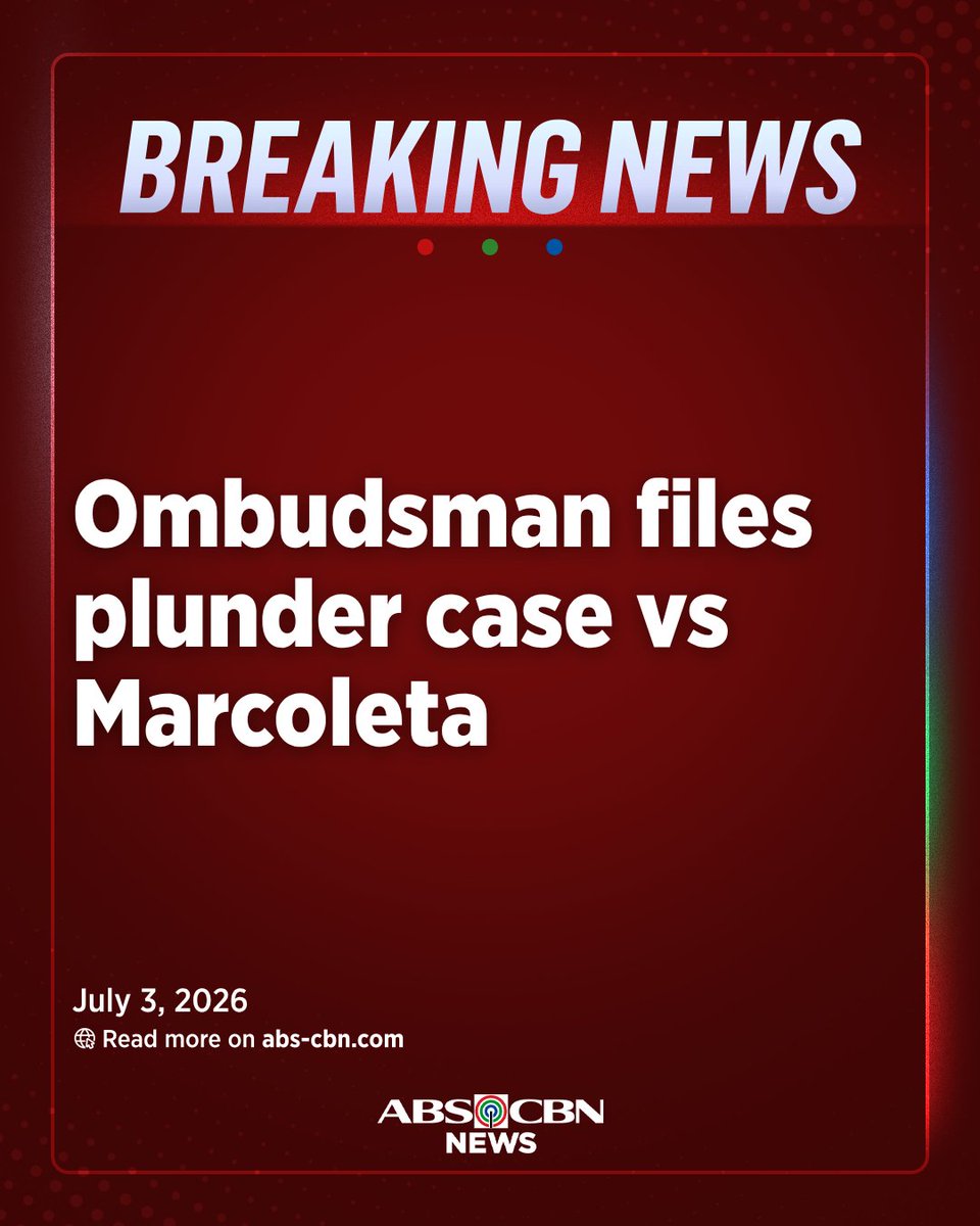 ABSCBNNews's tweet photo. BREAKING: Sinampahan na ng Ombudsman si Senador Rodante Marcoleta ng kasong plunder kaugnay ng tinanggap na P75 milyong campaign donation noong halalan 2025 ngunit hindi idineklara sa kaniyang SALN.