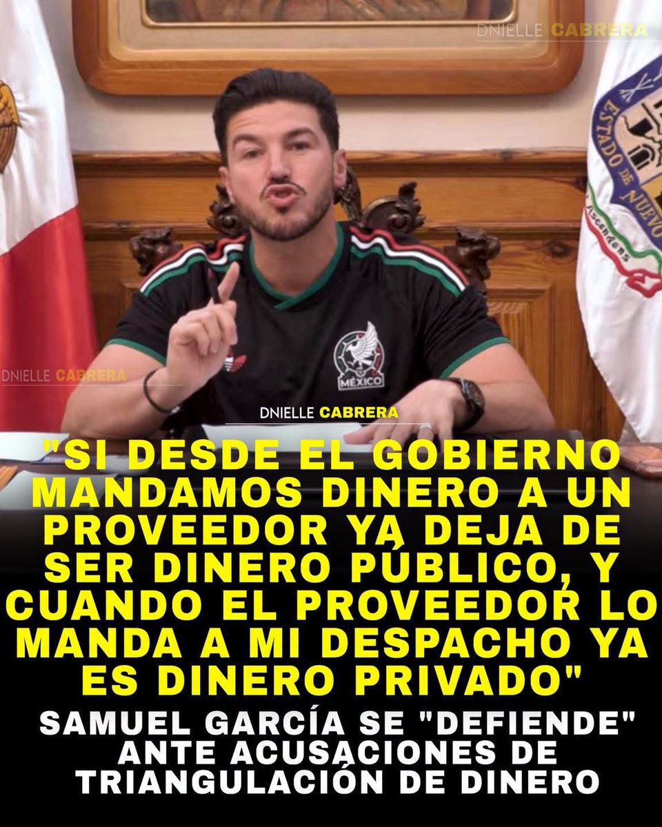 DnielleCabrera's tweet photo. 🚨🫪 QUE NO ES TRIANGULACIÓN, DICE!

El gobernador de Nuevo León, Samuel García, presentó su defensa ante el juicio político que le abrió el Congreso local. Y lo que dijo, en lugar de salvarlo, lo hundió más.

Su argumento central es este: los millones de pesos del erario que terminaron en los despachos de abogados y fiscales de su familia no son dinero público, porque ya habían sido pagados a proveedores del gobierno, y al pasar por esos proveedores se convirtieron en fondos privados. Según él, ya no hay d3lit0 🫪