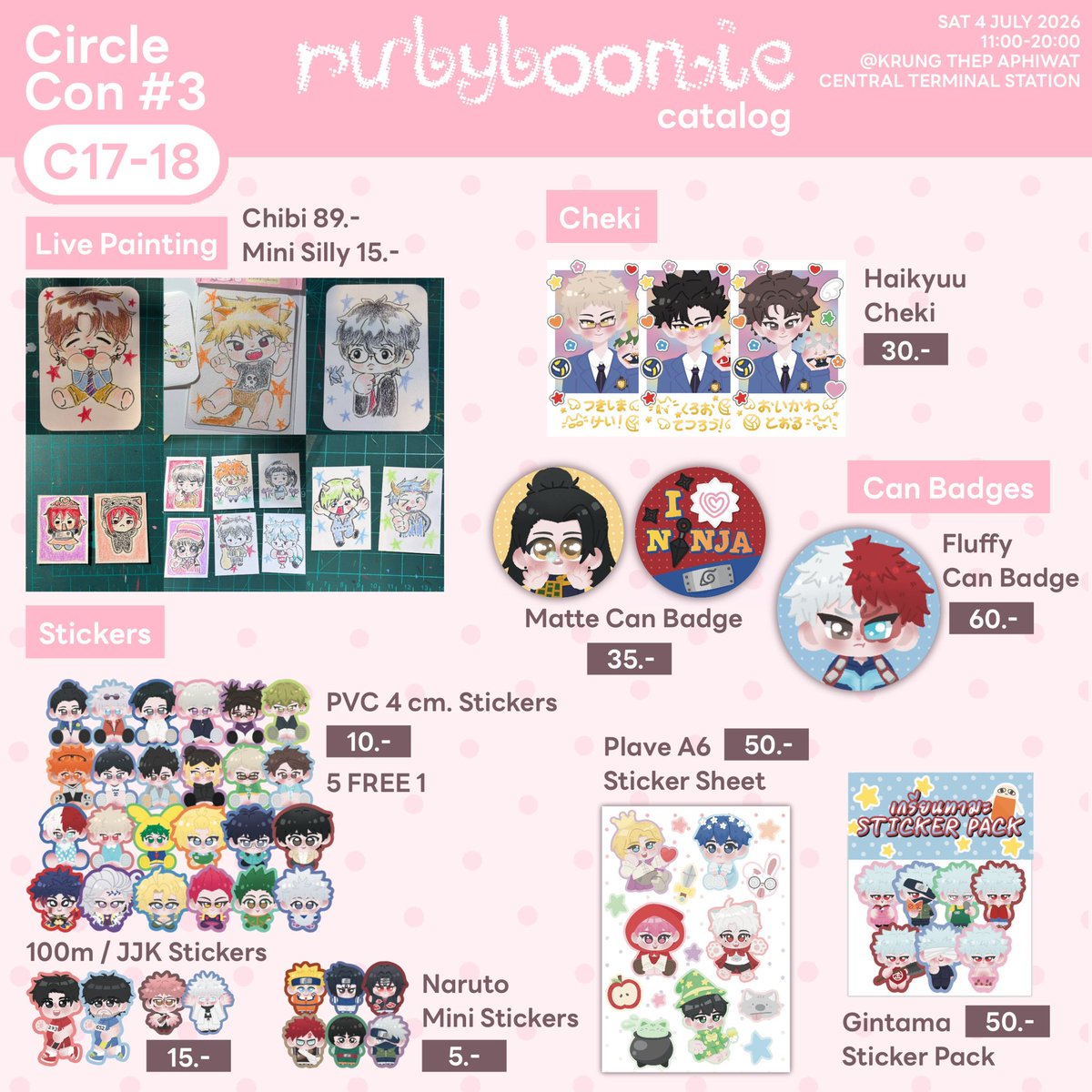 rubyboonie's tweet photo. rubyboonie's menu for #CircleCon3 🍀
✏️ วาดสดสามารถ dm มาสั่งได้เลยนะคะ💨
booth : C17-18
🗓️ 4 July 2026
📍 Krung Thep Aphiwat Central Terminal Station M Floor
#CircleCon https://t.co/8IidcEGX8v