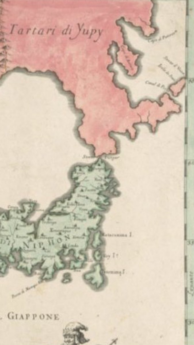 baillamont0319's tweet photo. 1600年代の世界地図の日本、北海道が無いと思ってたけど、まさかこれが後の北海道になったのでは⁉️

だとしたら、たったの400年程度の年月でここまで陸の形が変わる理由は？

江戸時代の始まりから現在でも400年くらいだけど、そんなに短期間で陸の形が変わったりなんてしてないもんね。

タルタリア… https://t.co/iApsglcFmQ