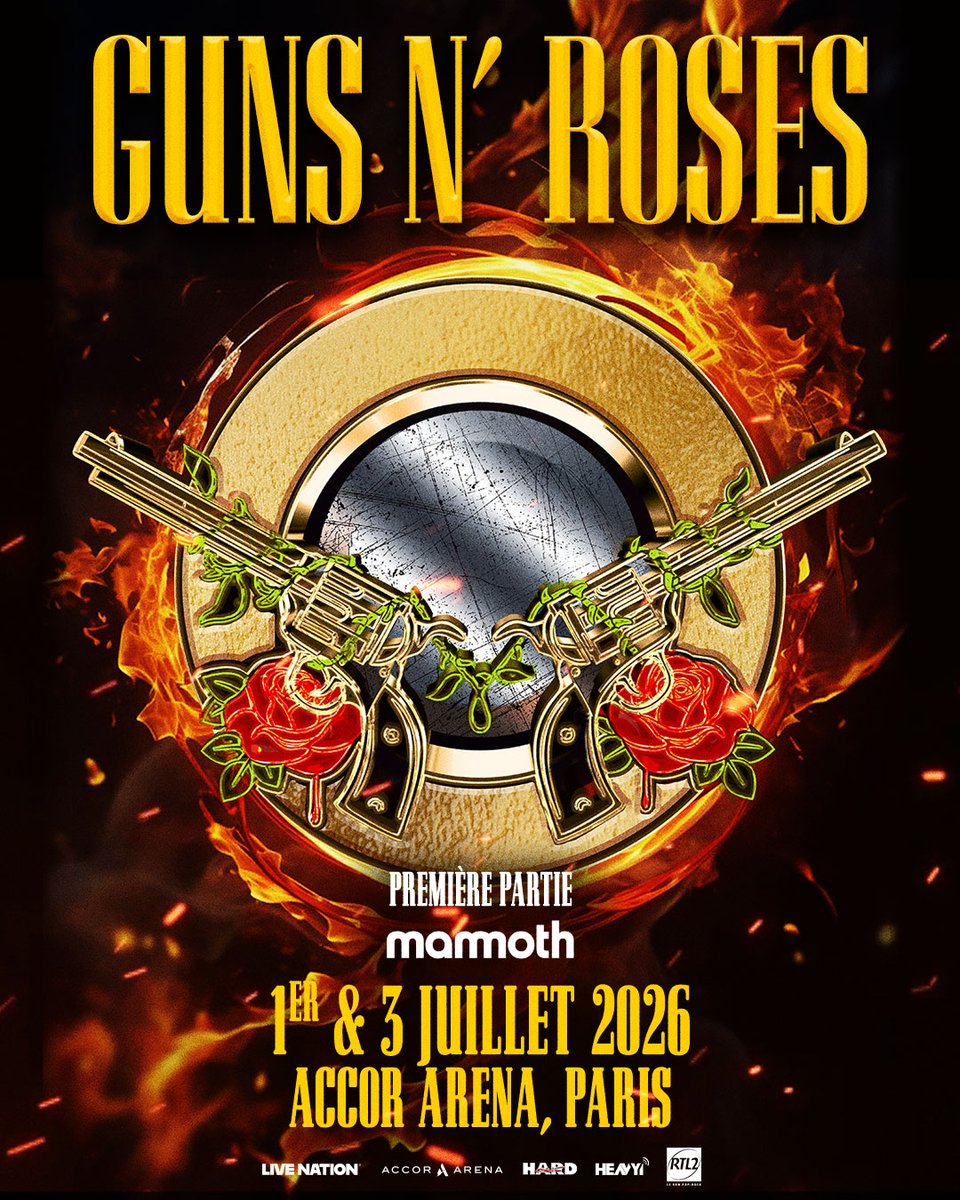gnrfrance's tweet photo. LIVE TONIGHT : Guns N' Roses Paris, France (final european show 2026 !)
17:30 - Gates
19:00 - Mammoth
20:15 - Guns N' Roses
#Slash #GunsNRoses https://t.co/wP3ZyFy4hx