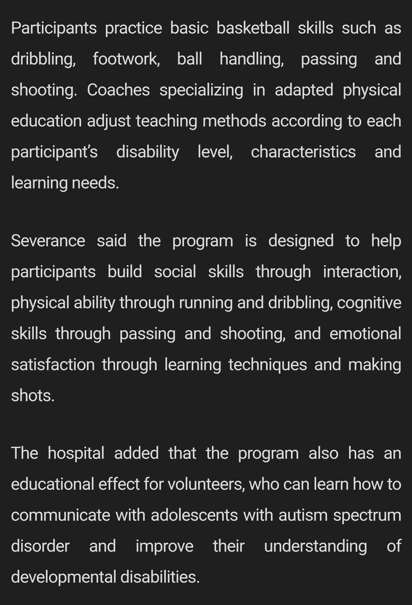 camlovesyoongi's tweet photo. “Beyond music, the Min Yoongi Treatment Center is working to provide personalized treatment for children with autism spectrum disorder through various arts and sports activities,” said Professor Cheon, “MIND-PLAY, the center’s basketball-based program, aims to go beyond therapy by improving children’s social skills and athletic abilities, ultimately helping lay the foundation for better quality of life and social independence.”

we also got confirmation that another performance of the MIND Band is scheduled with the children who have been learning at the Min Yoongi Center!!!

🔗: https://t.co/fpfghM36sY