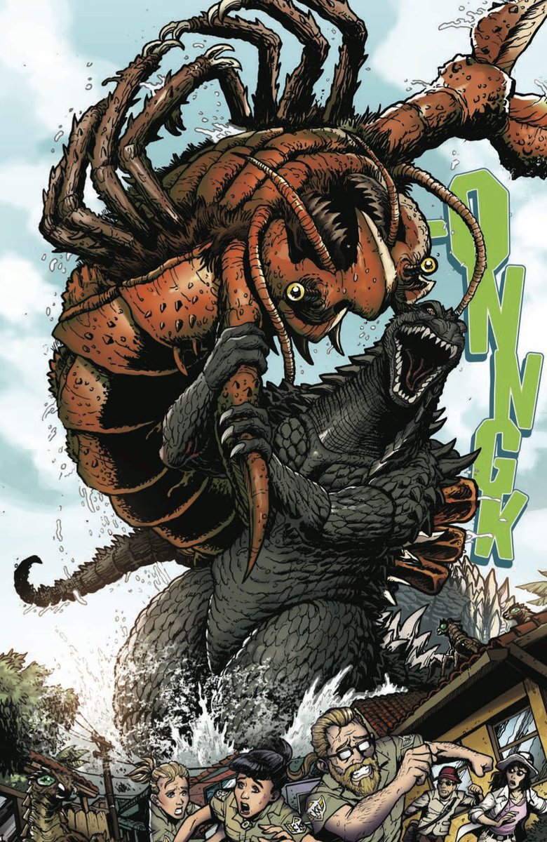 GodzillaWiki's tweet photo. Publicity stills for 「Ebirah, Horror of the Deep」 depict Godzilla throwing Ebirah above his head, an image synonymous with Ebirah that never actually happens onscreen. This pose has been recreated in a publicity still from 「Final Wars」 and a panel from 「Rulers of Earth」. https://t.co/1T8OmLn42L