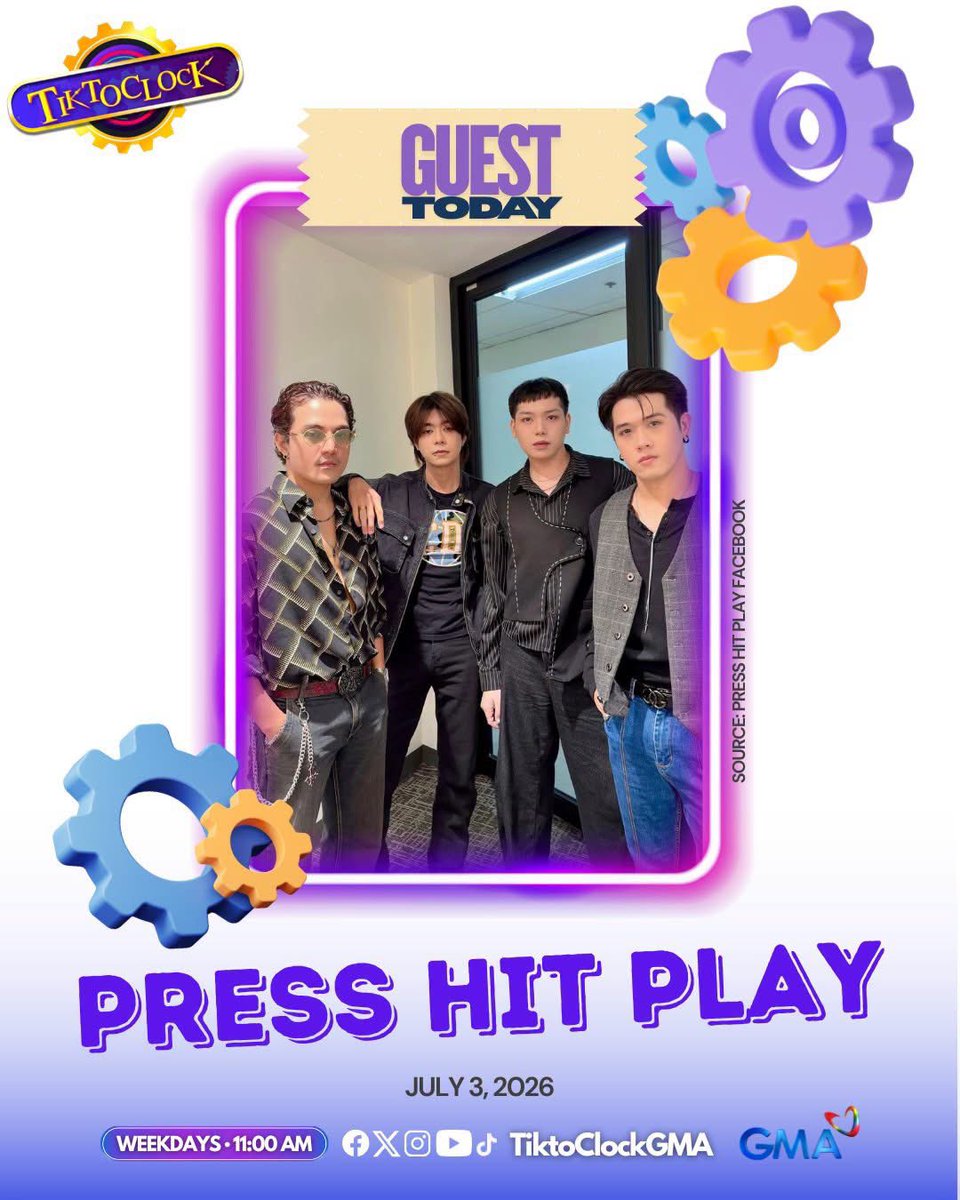 PressHitPlay's tweet photo. TV Guesting ๐บ
Catch Press Hit Play on TikToClock Today! ๐
Click here to watch
๐ https://t.co/tYHi0fXp05
๐
Today | 11:00 AM
๐ฝ๏ธ GMA 7
PRESS HIT PLAY ON TIKTOCLOCK
#Press_Hit_Play #MiAmor #TikToClock #GMA7 https://t.co/nZC8h9twJx