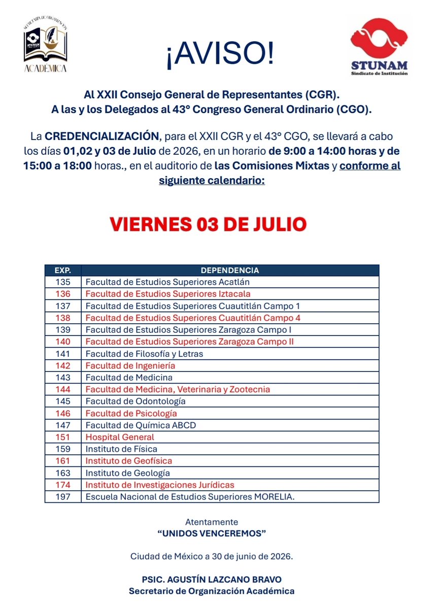 stunam's tweet photo. Proceso de credencialización del Sector Académico para el 43 Congreso General Ordinario del STUNAM 🌐 https://t.co/yWQV7OtMqg https://t.co/JxqPOnKQY2