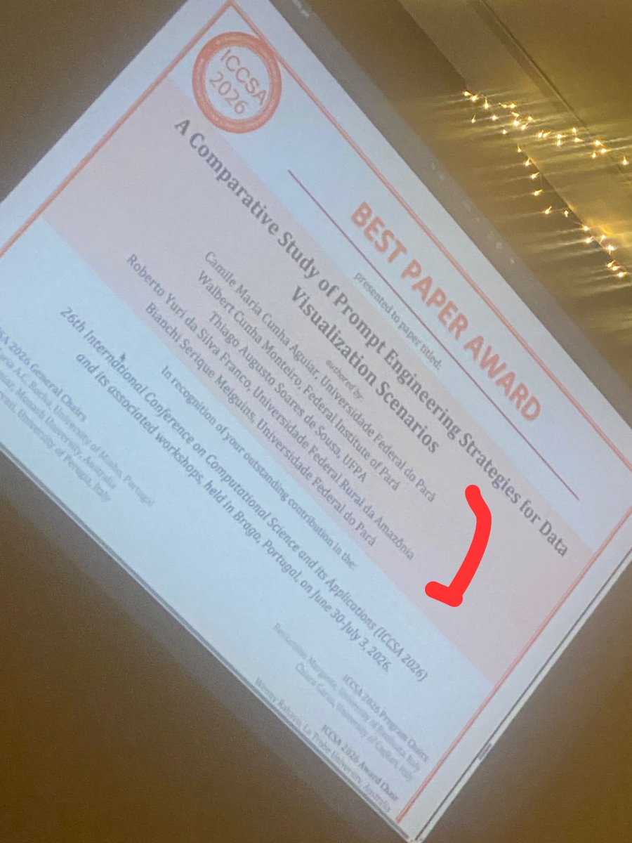 walbertcm's tweet photo. Honored to be part of a Best Paper Award at ICCSA 2026! 🏆
Proud to celebrate this achievement with an amazing team. 🚀 https://t.co/sHOP1hjx95